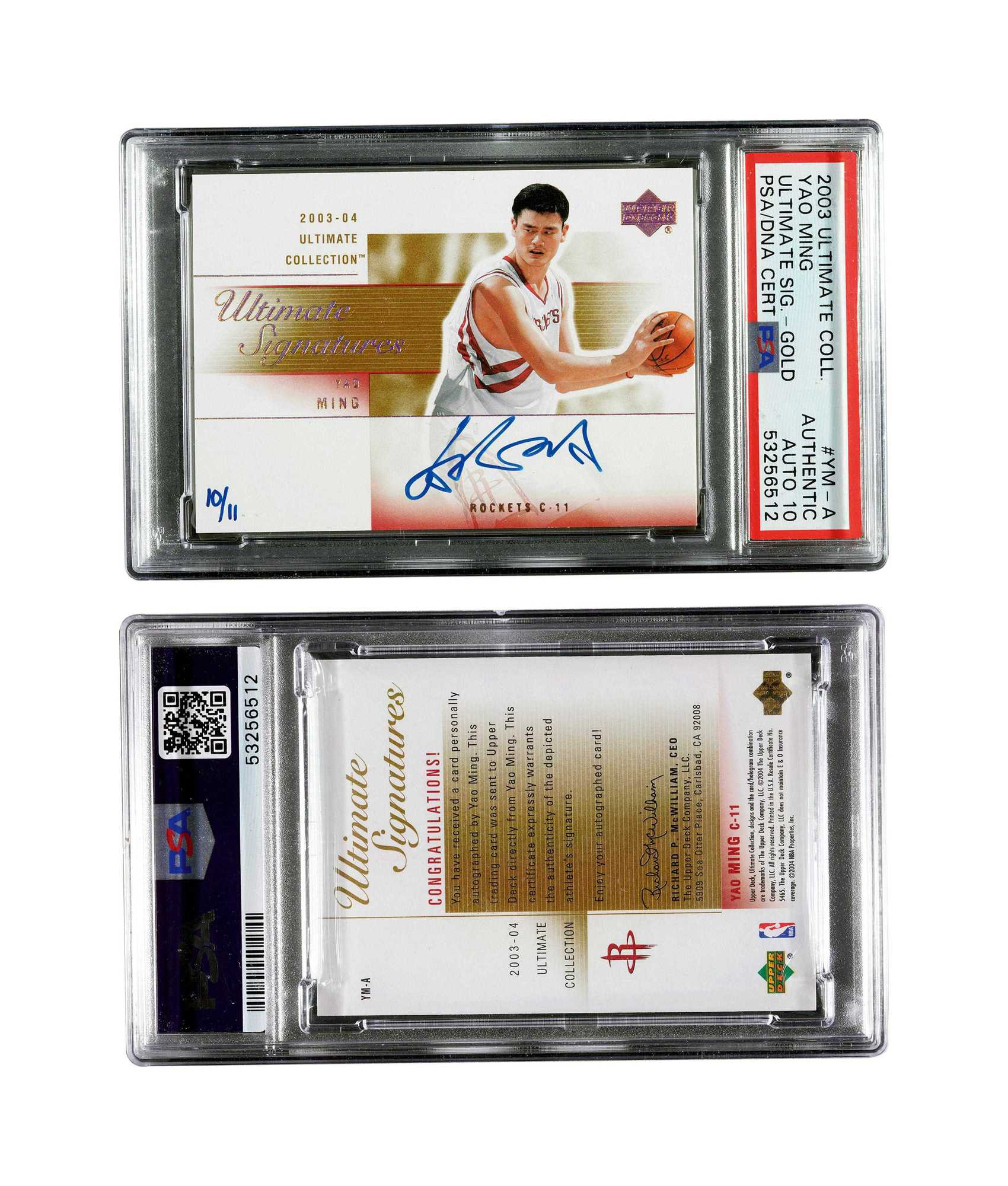 2003-04 Upper Deck Ultimate Collection Ultimate Signatures Yao Ming 10/11 PSA Auto 10