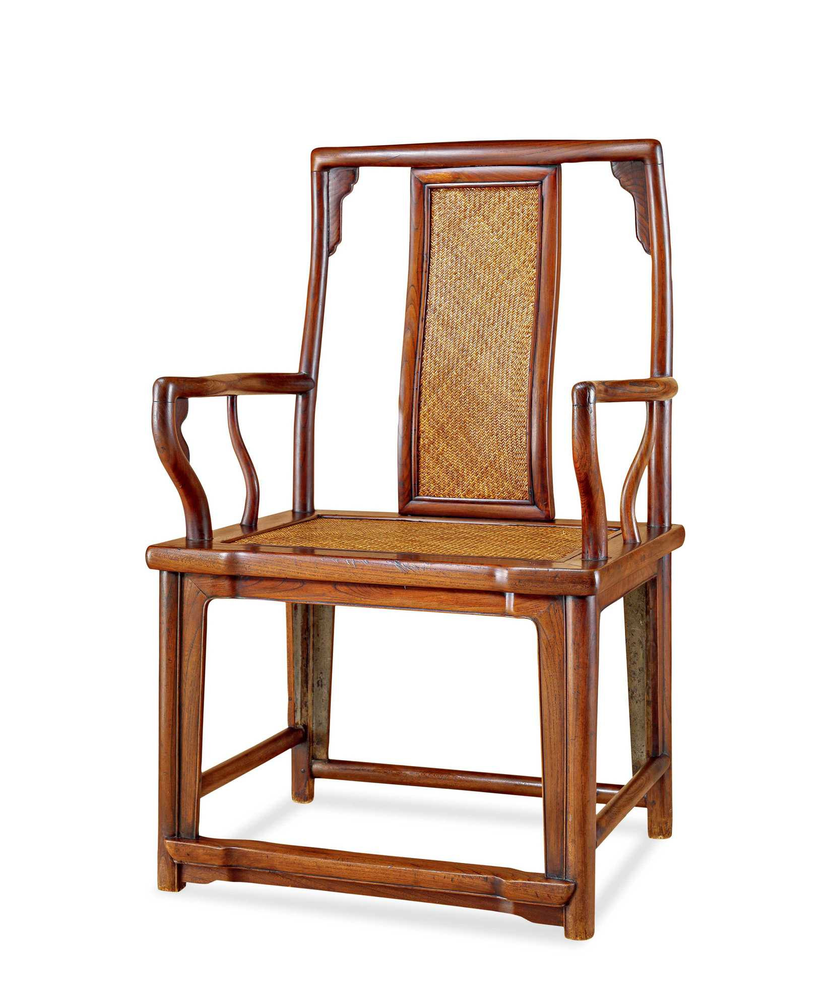 BEECH SOUTHERN YOKE-BACKED “OFFICIAL’S HAT” ARMCHAIR WITH CANED HIGH BACK