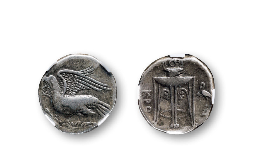古希腊克鲁同城邦神鹰祭坛银币一枚
