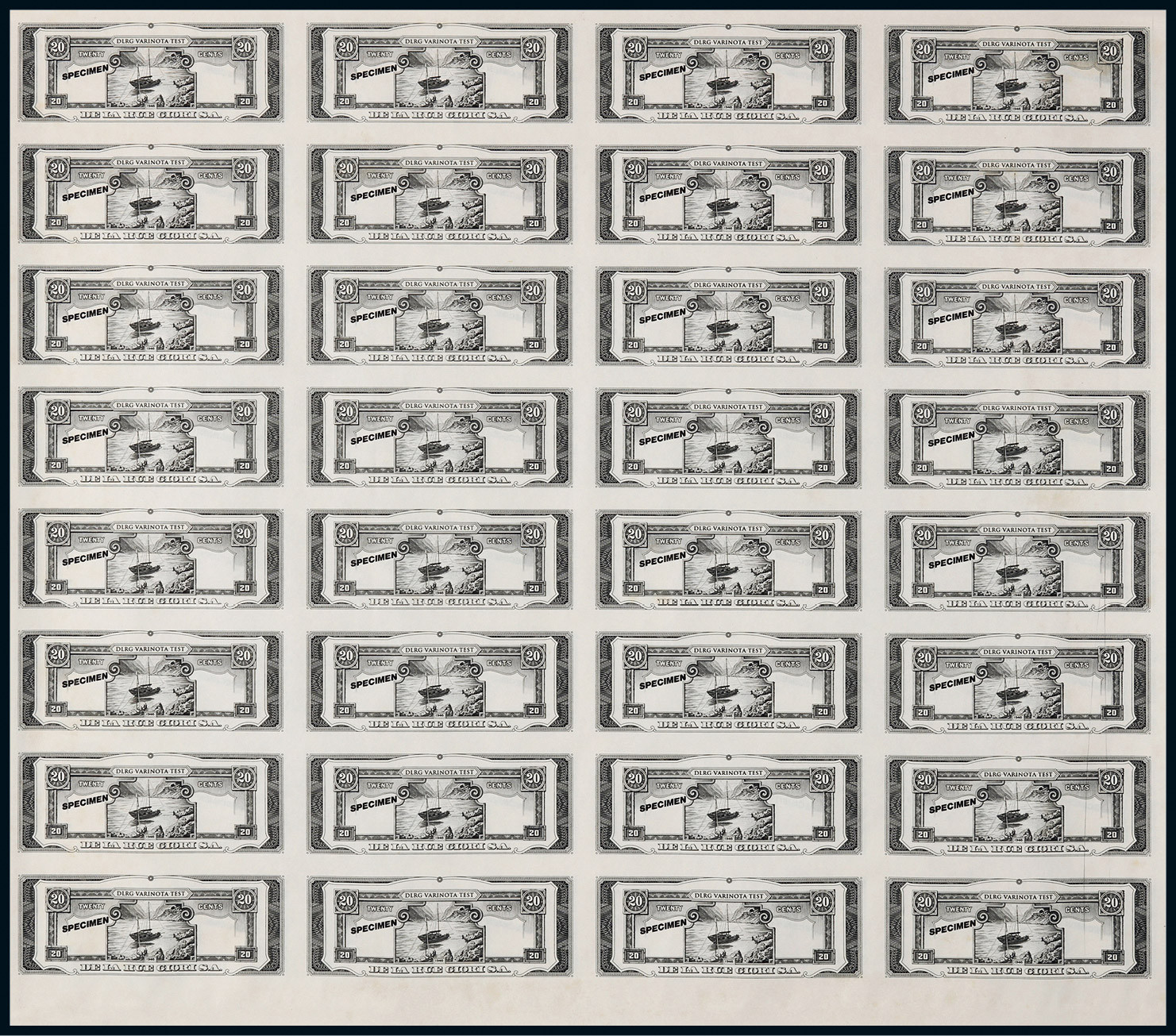 1946年贰角黑色试色票样连体钞三十二连体一件