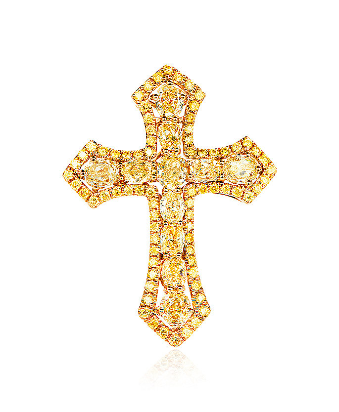 黄色钻石‘十字架’胸针