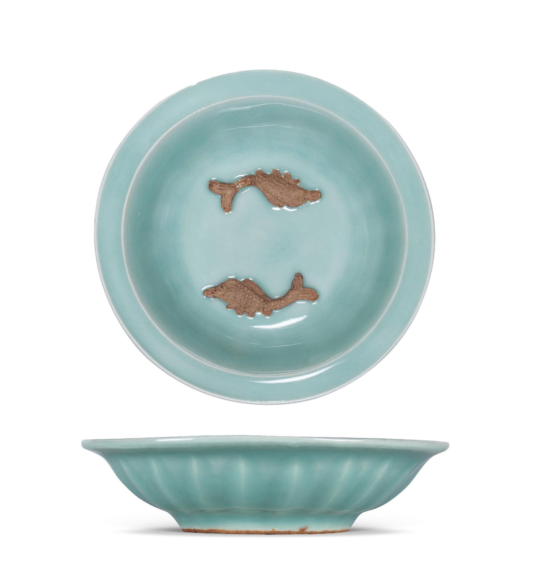 A LONGQUAN WARE CELADON WASHER WITH DESIGN OF DOUBLE FISHES