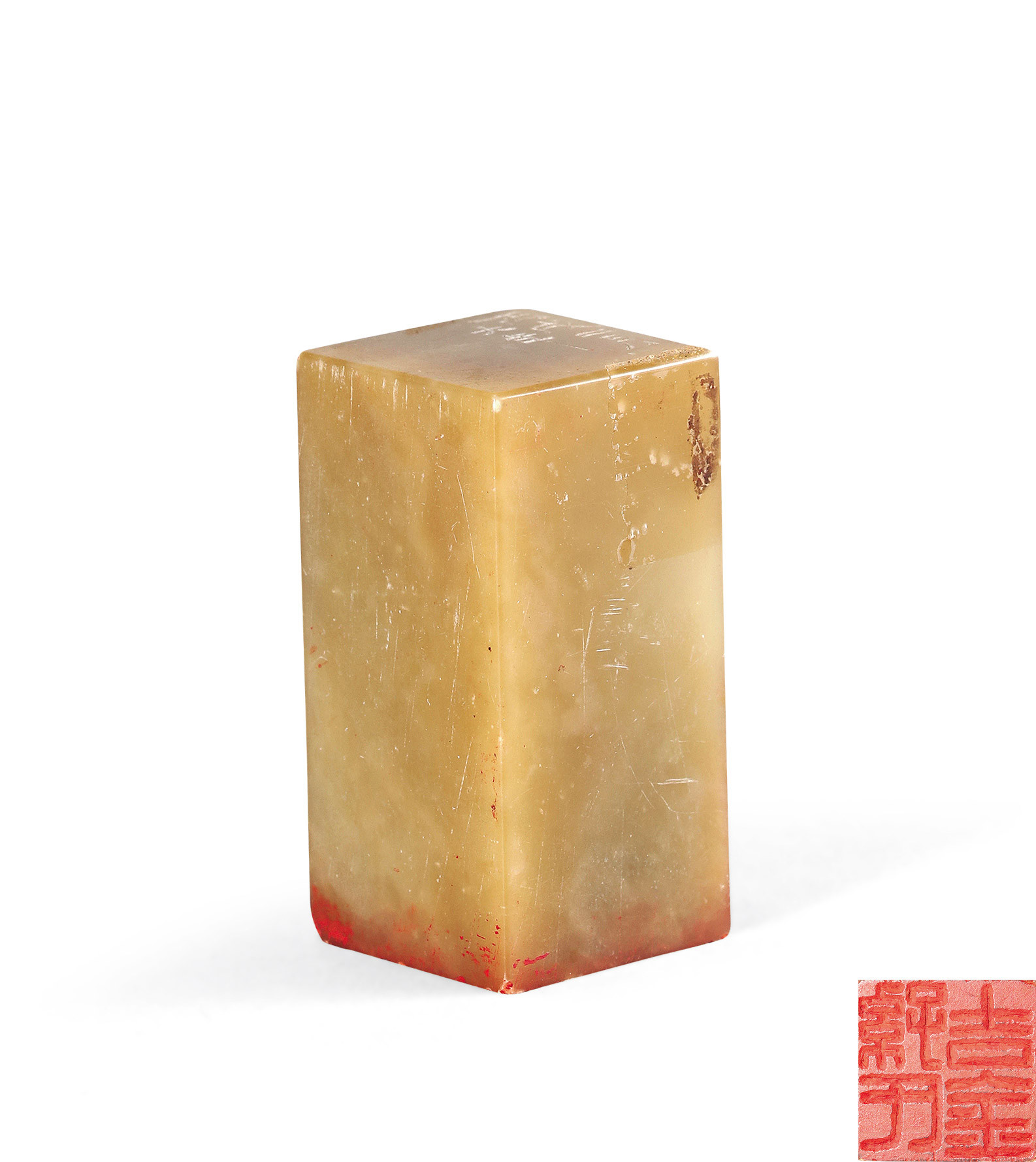 SHOUSHAN STONE CARVED SQUARE SEAL BY TONG DANIAN