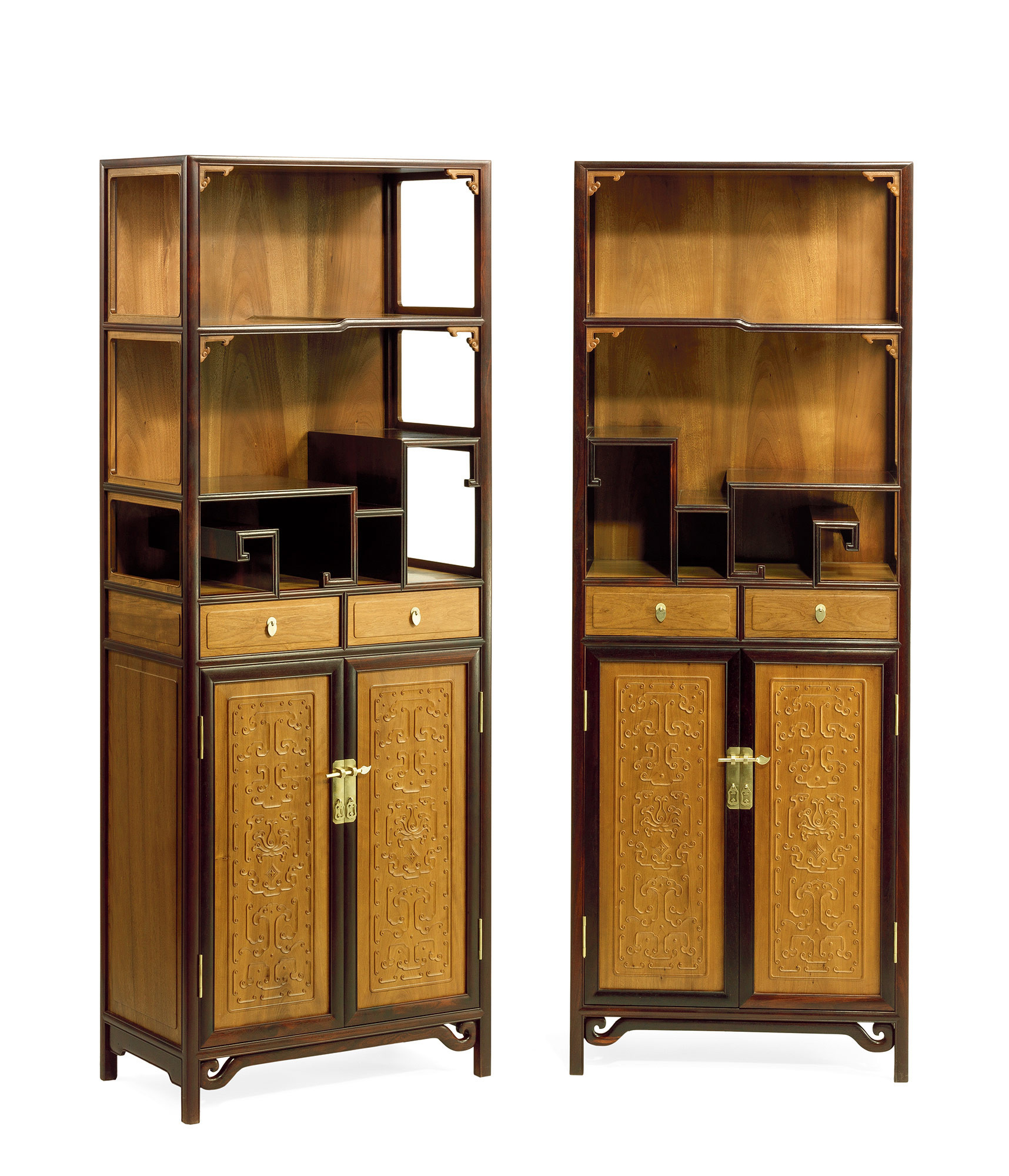 A pair of ZITAN AND JINSINAN-WOOD display cabinets