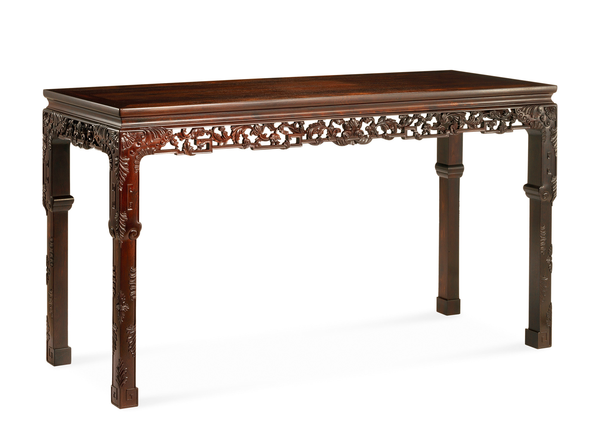 A ZITAN side table with cabriole legs and carved with western scrolling lotus