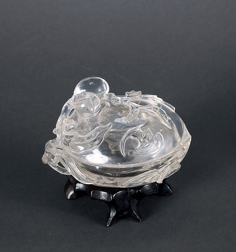 Crystal Carved Box with Cover and Design for Luckiness and Longevity