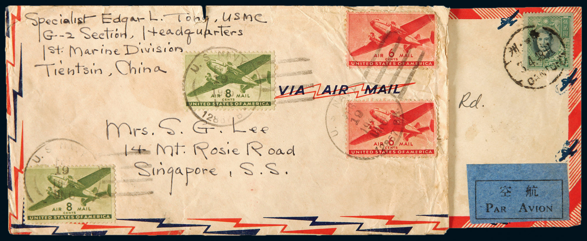 Group of 2 covers sent to Singapore. nice condition