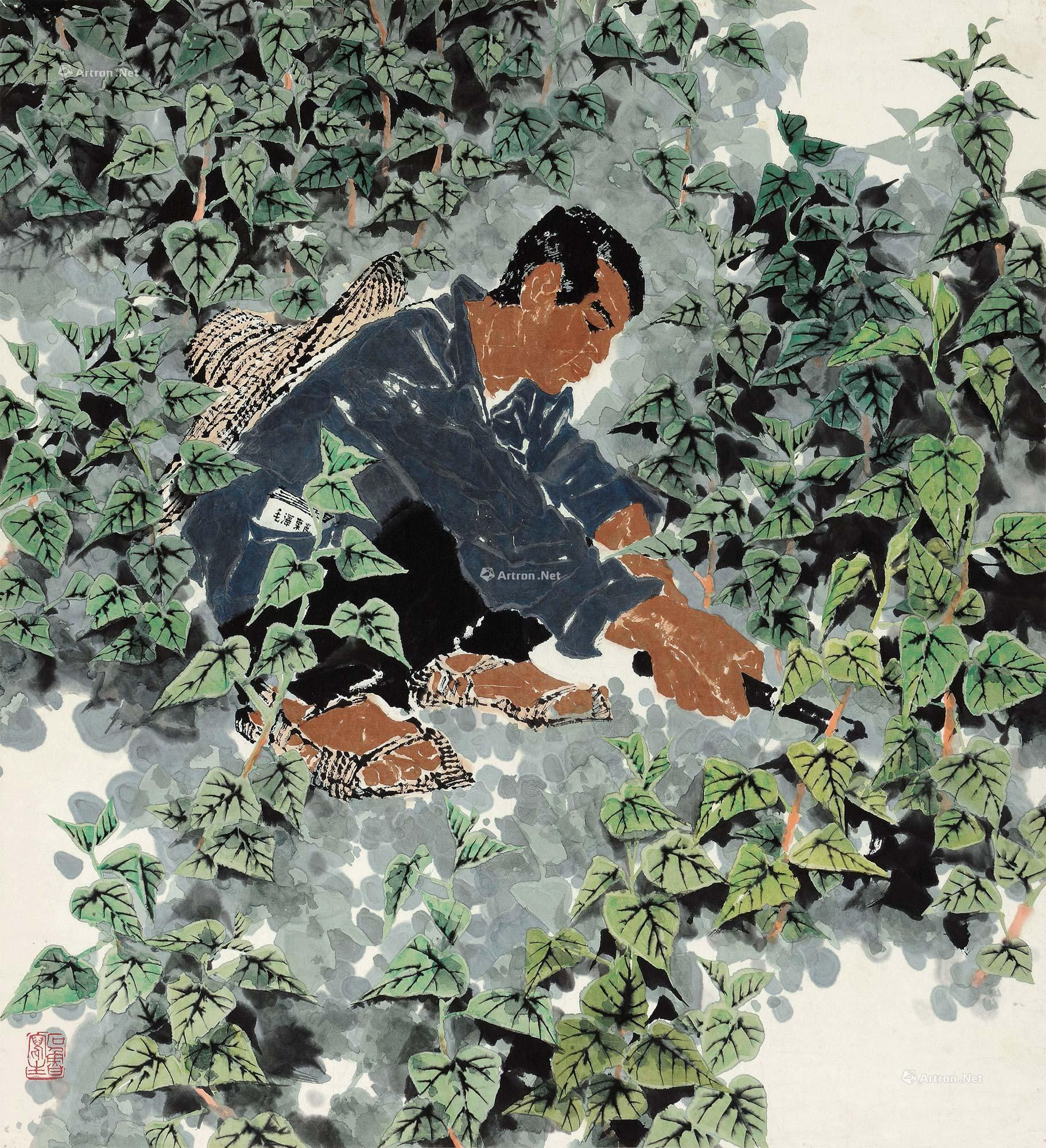 A Man Picking Mulberry Leaves