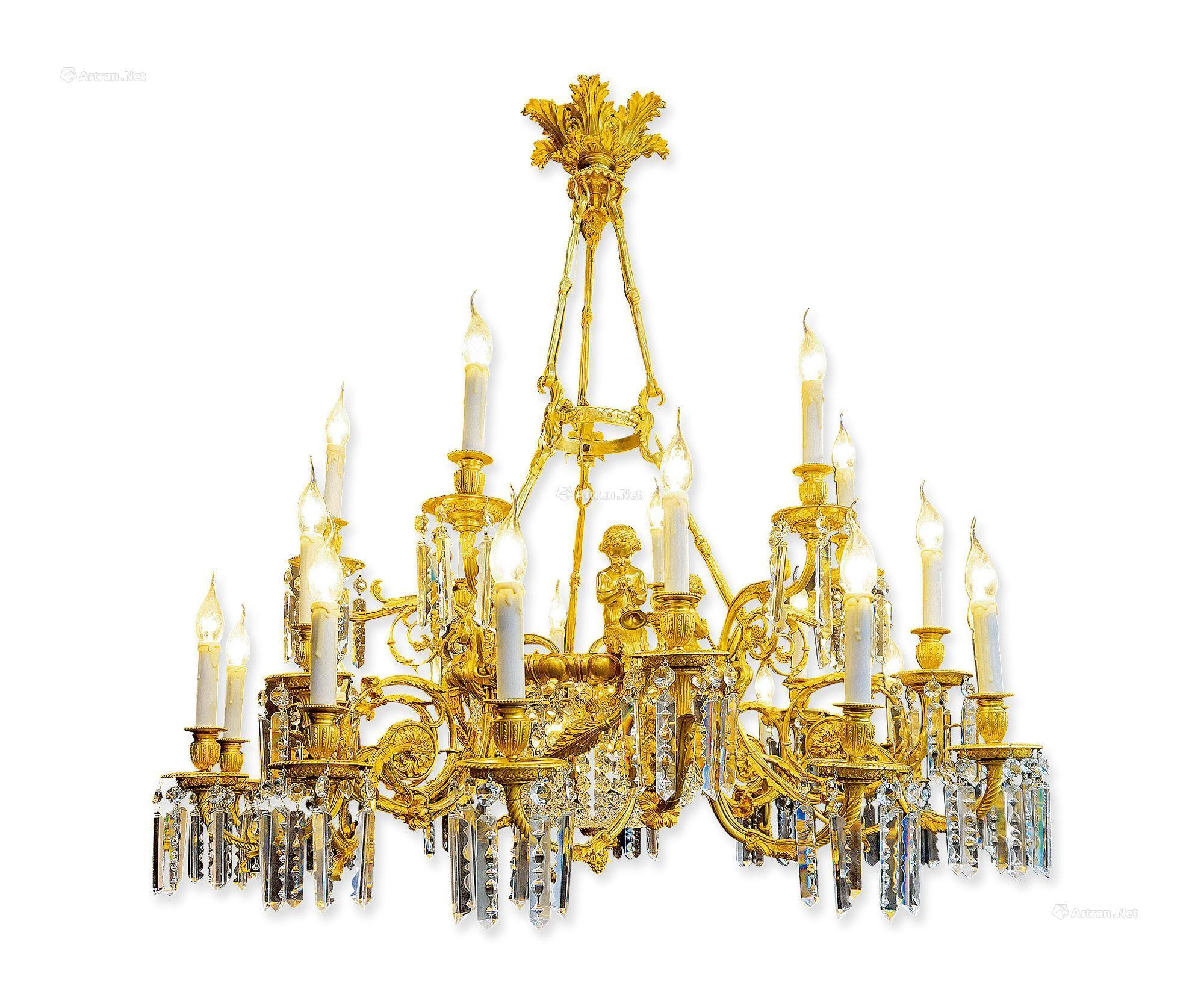 A PAIR OF FRENCH LOUIS XVI STYLE GILT BRONZE AND CRYSTAL GRAND CHANDELIER