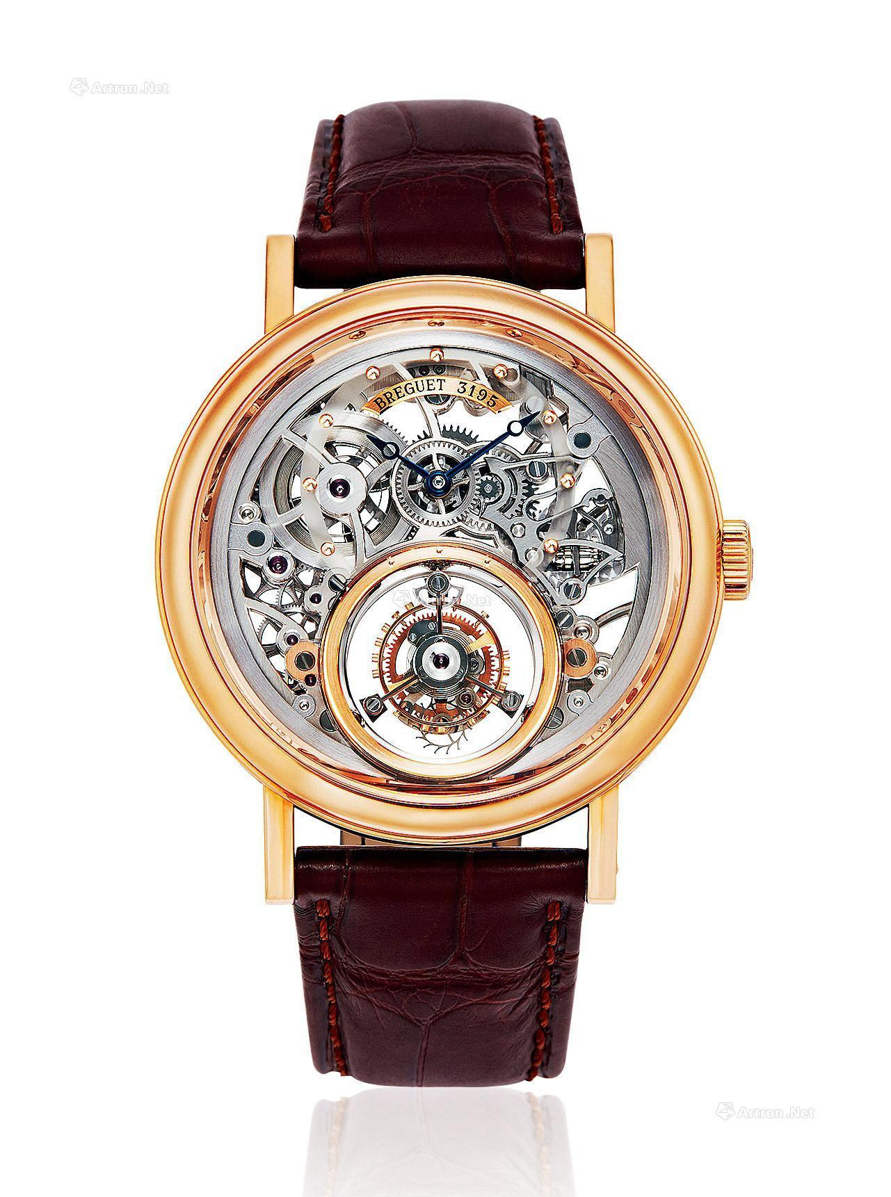 BREGUET A ROSE GOLD TOURBILLON MANUALLY-WOUND WRISTWATCH WITH SKELETONISED DIAL