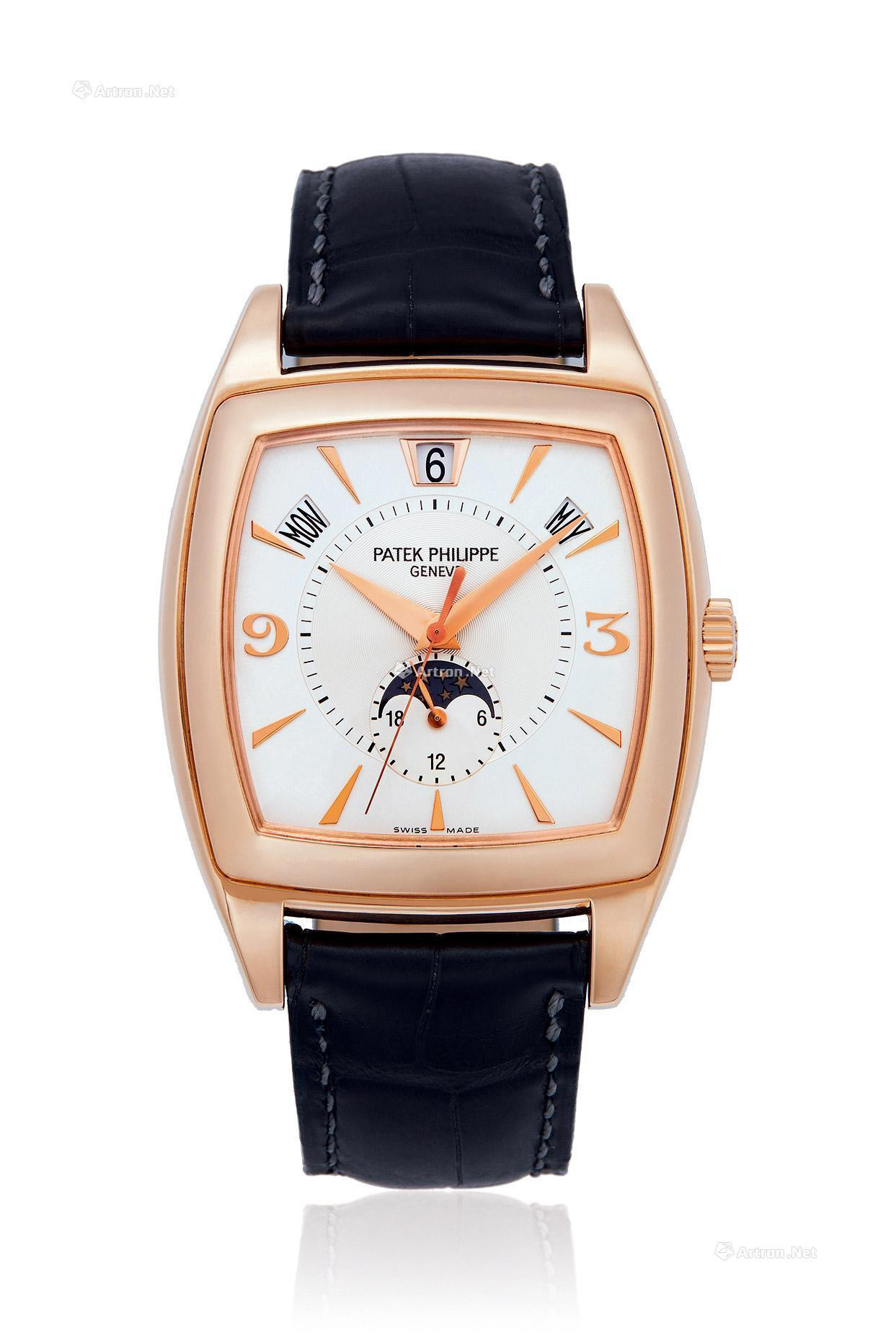 PATEK PHILIPPE A ROSE GOLD CALENDAR AUTOMATIC WRISTWATCH WITH MOON-PHASE INDICATION