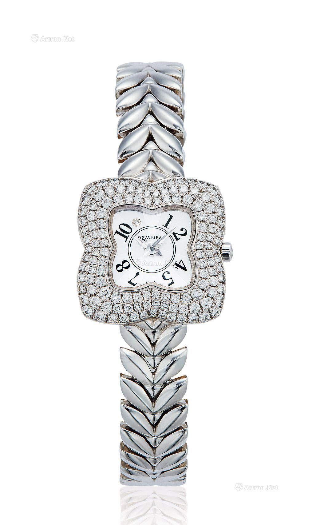 DELANEAU A LADY’S WHITE GOLD AND DIAMOND-SET WRISTWATCH WITH MOTHER-OF-PEARL DIAL