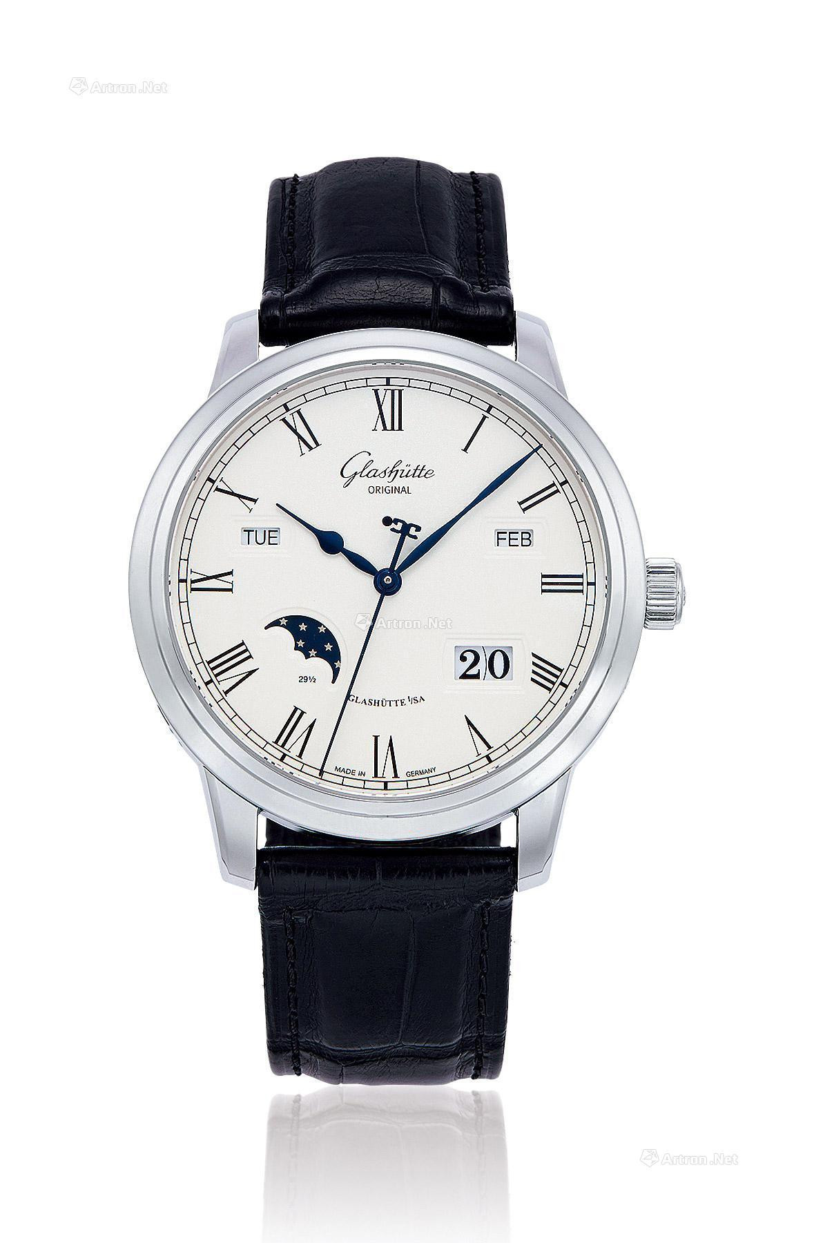 GLASHÜTTE ORIGINAL A STAINLESS STEEL PERPETUAL CALENDAR AUTOMATIC WRISTWATCH WITH MOON-PHASE INDICATION