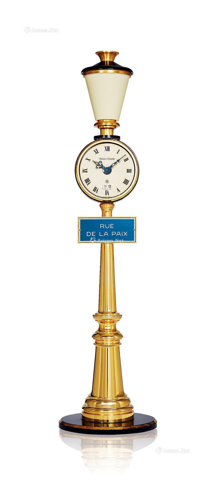 JAEGER-LECOULTRE A GILT BRONZE PAEISIAN STREET LIGHTS STYLE TABLE CLOCK WITH 8 DAYS POWER RESERVE