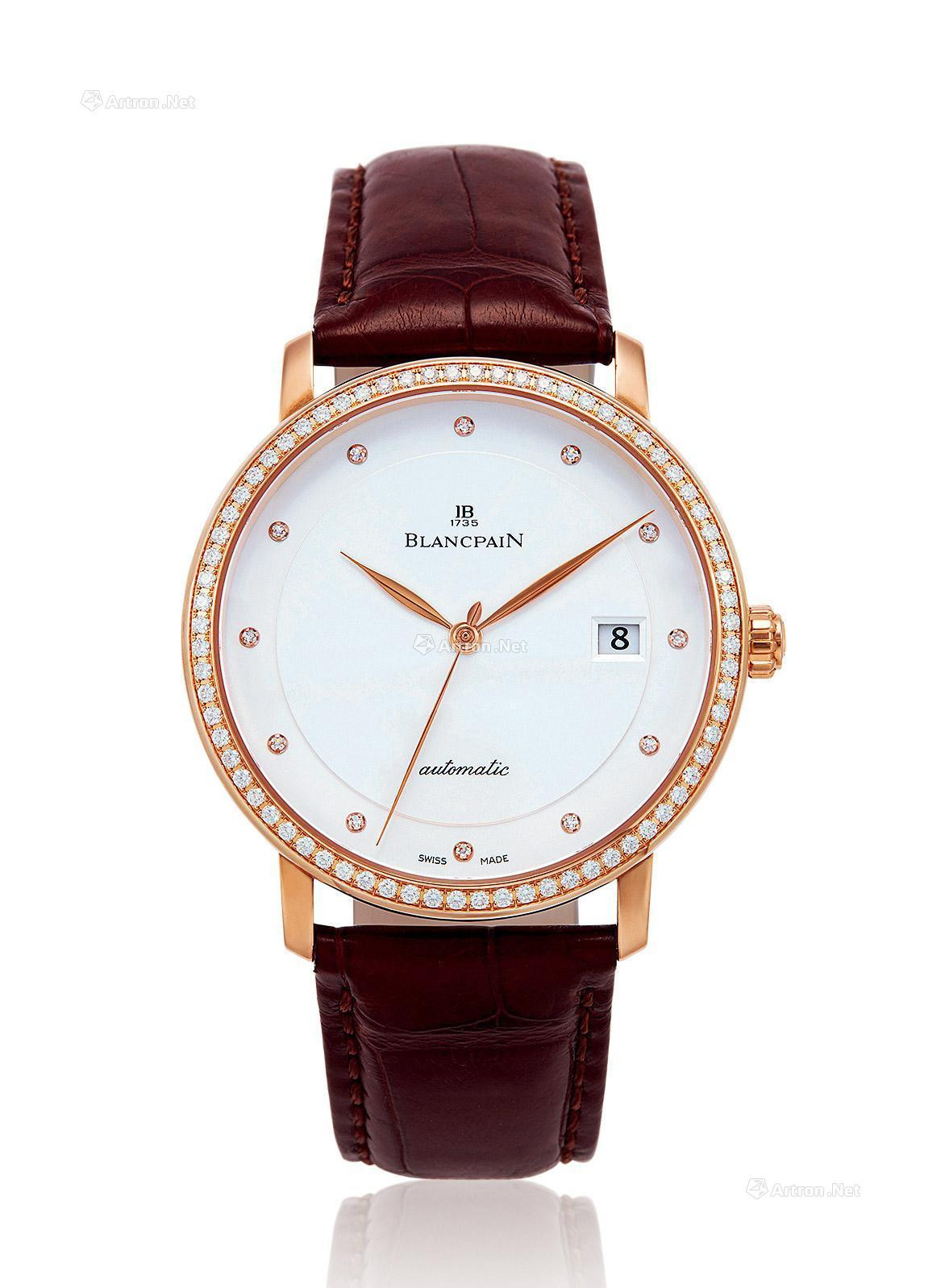 BLANCPAIN A ROSE GOLD AND DIAMOND-SET AUTOMATIC WRISTWATCH WITH DATE INDICATION