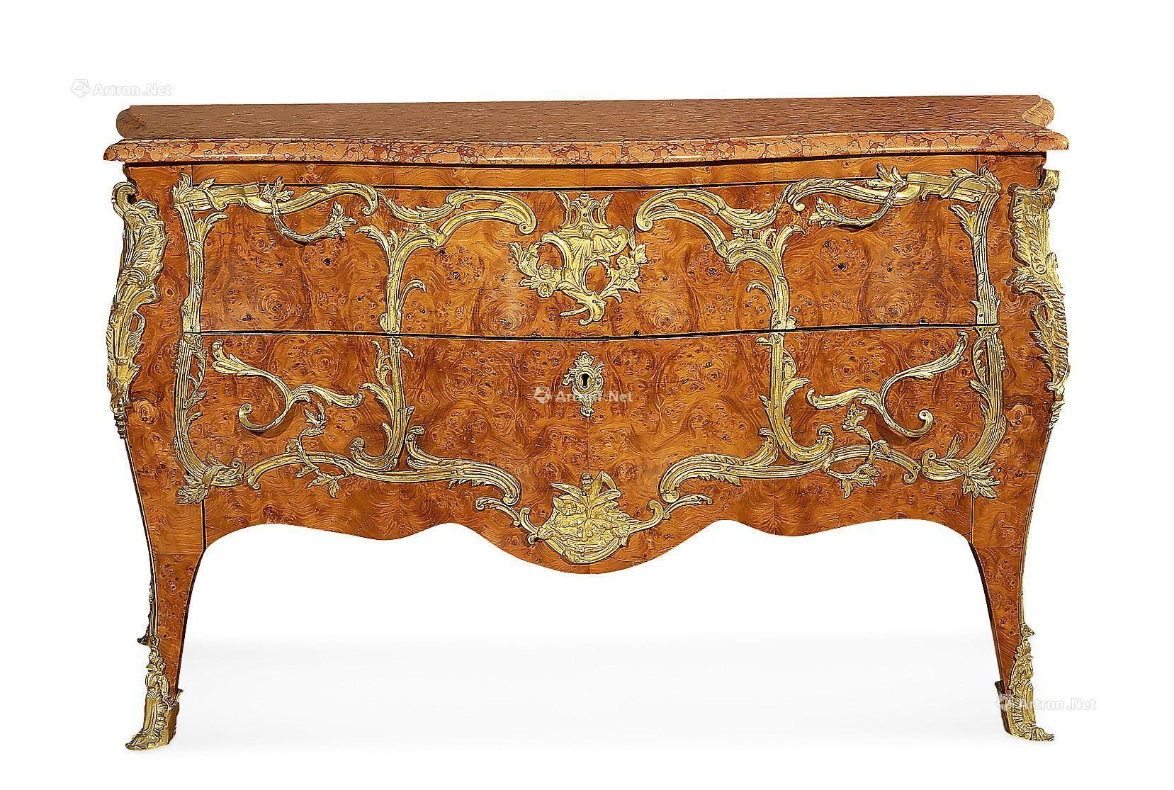 A ROCOCO STYLE FRENCH GILT BRONZE COMMODE