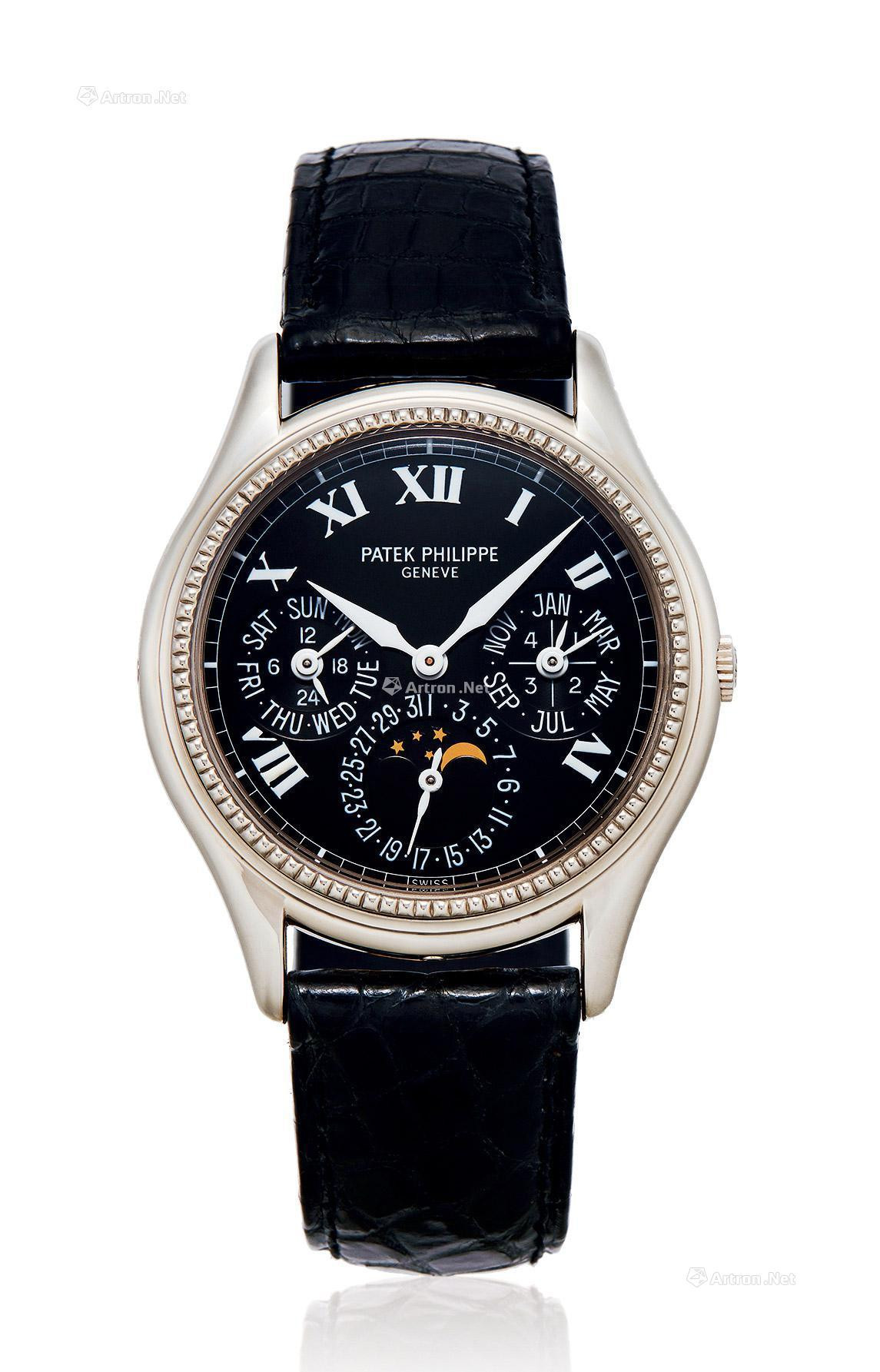 PATEK PHILIPPE A WHITE GOLD PERPETUAL CALENDAR AUTOMATIC WRISTWATCH WITH MOON-PHASE AND 24 HOUR INDICATION
