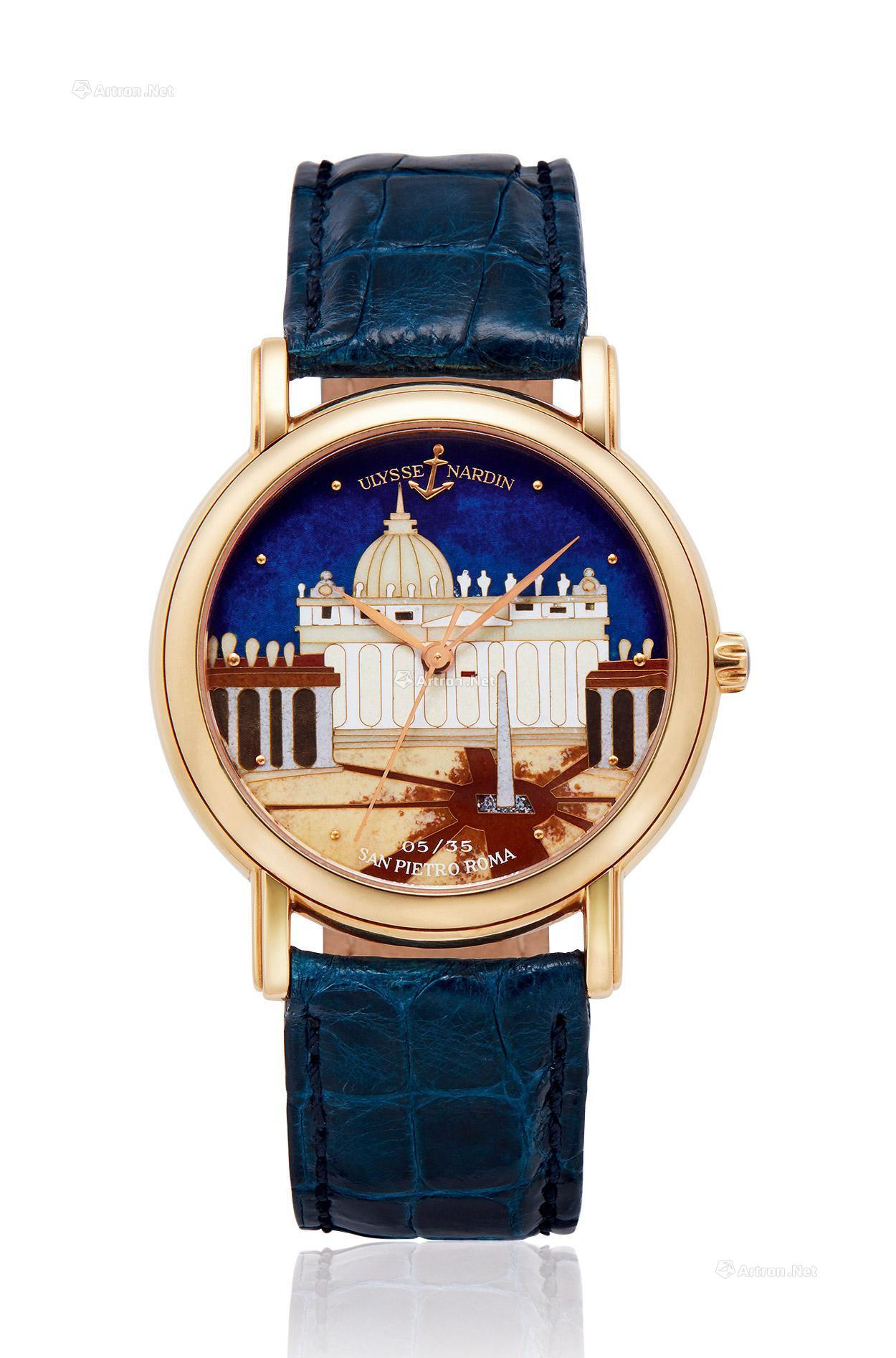 ULYSSE NARDIN A LIMITED EDITION YELLOW GOLD AUTOMATIC WRISTWATCH WITH ENAMEL DIAL