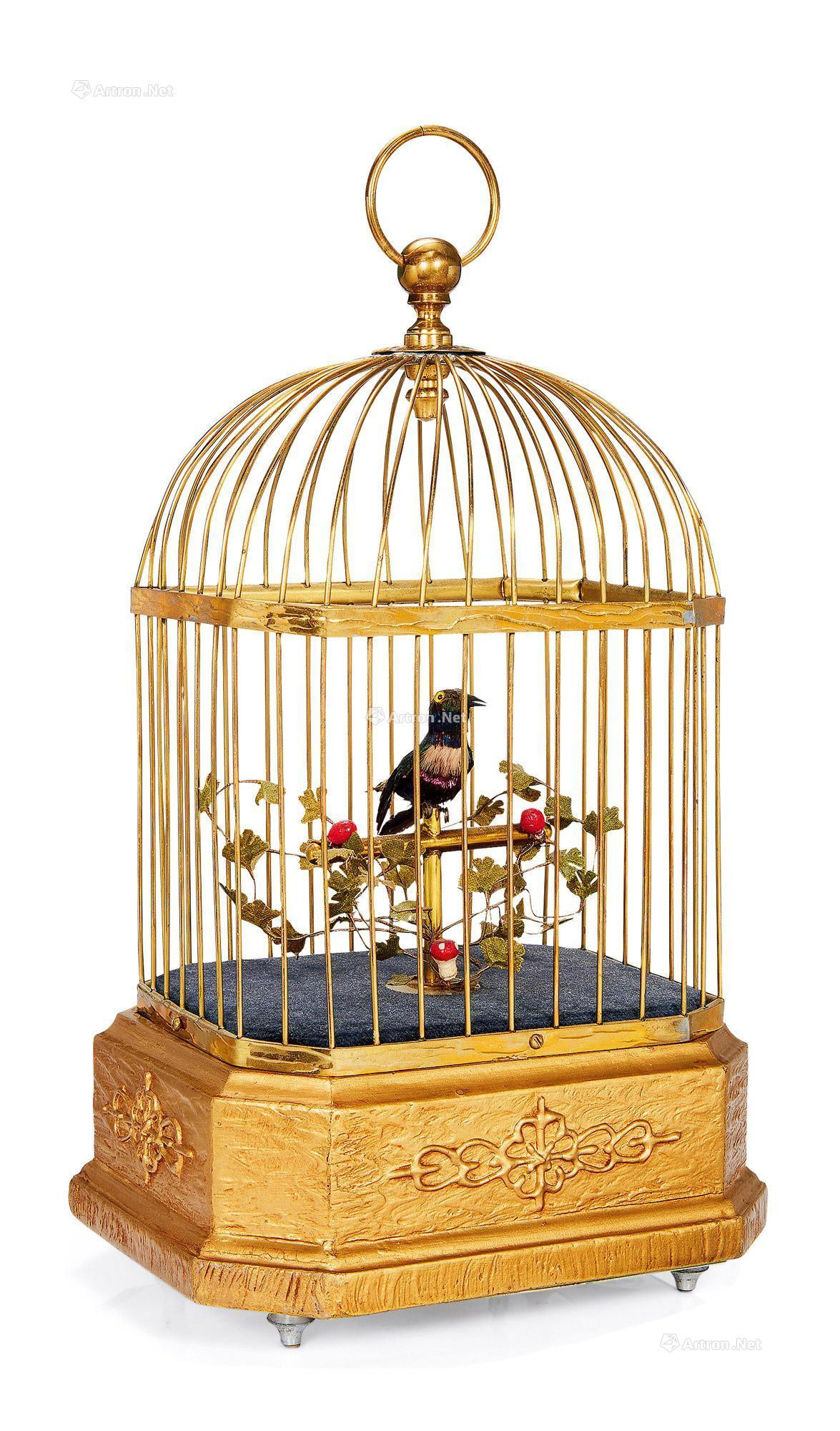 GERMANY A FINE AND RARE GILT BRONZE SINGING BIRD CAGE