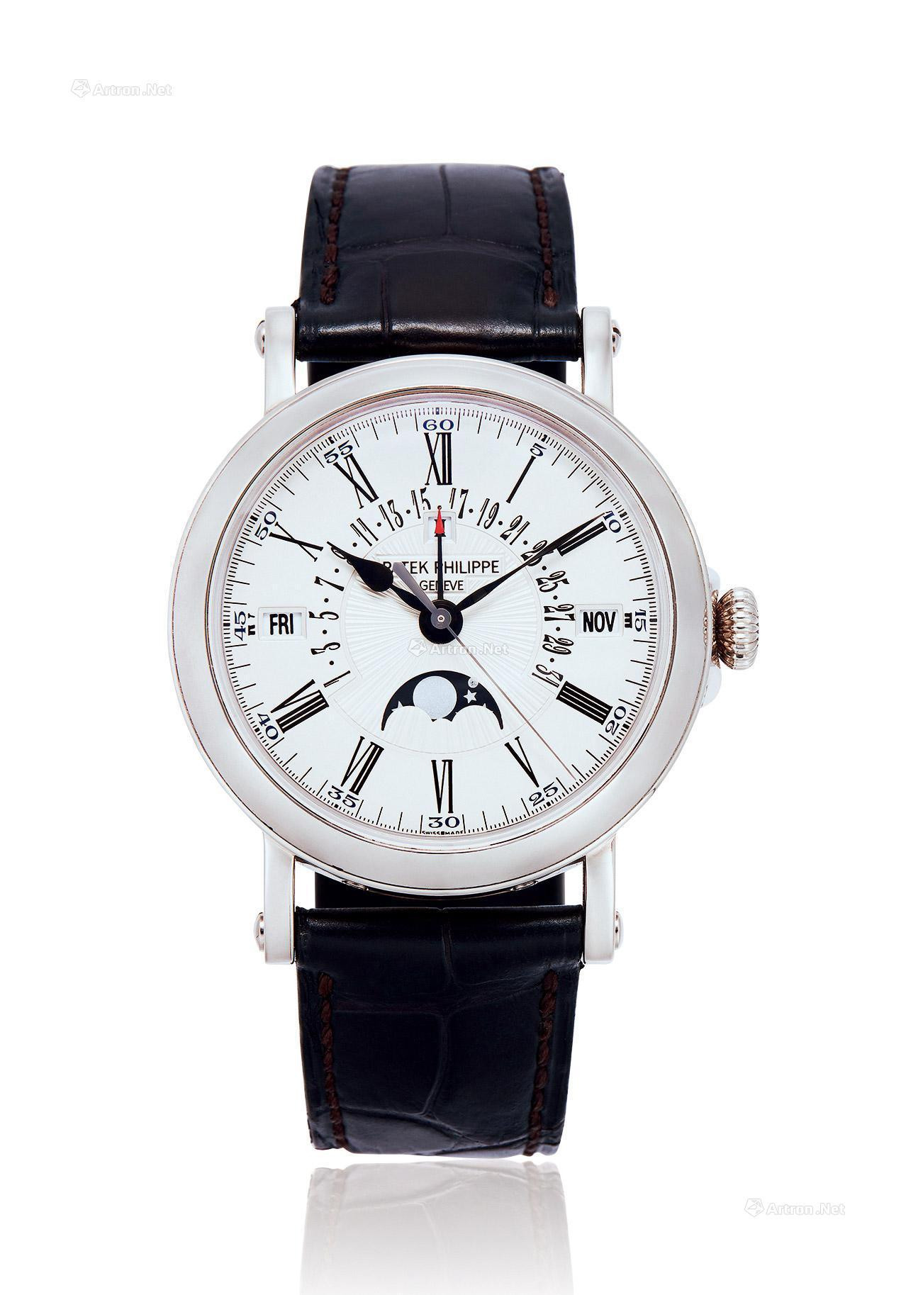 PATEK PHILIPPE A WHITE GOLD PERPETUAL CALENDAR AUTOMATIC WRISTWATCH WITH MOON-PHASE INDICATION