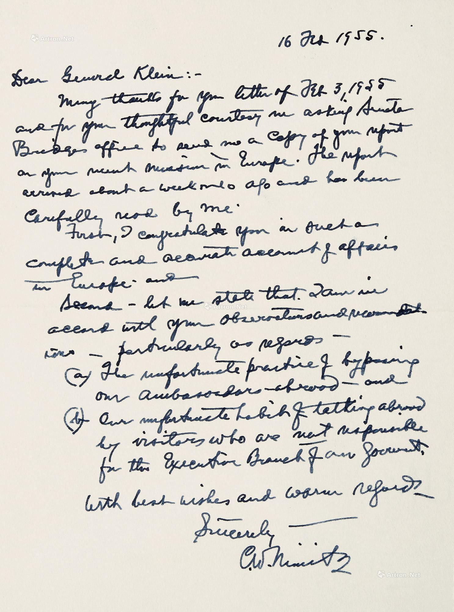 Autographed letter by Chester William Nimitz， the“Navy Five-Star Admiral of the United States”， with COA