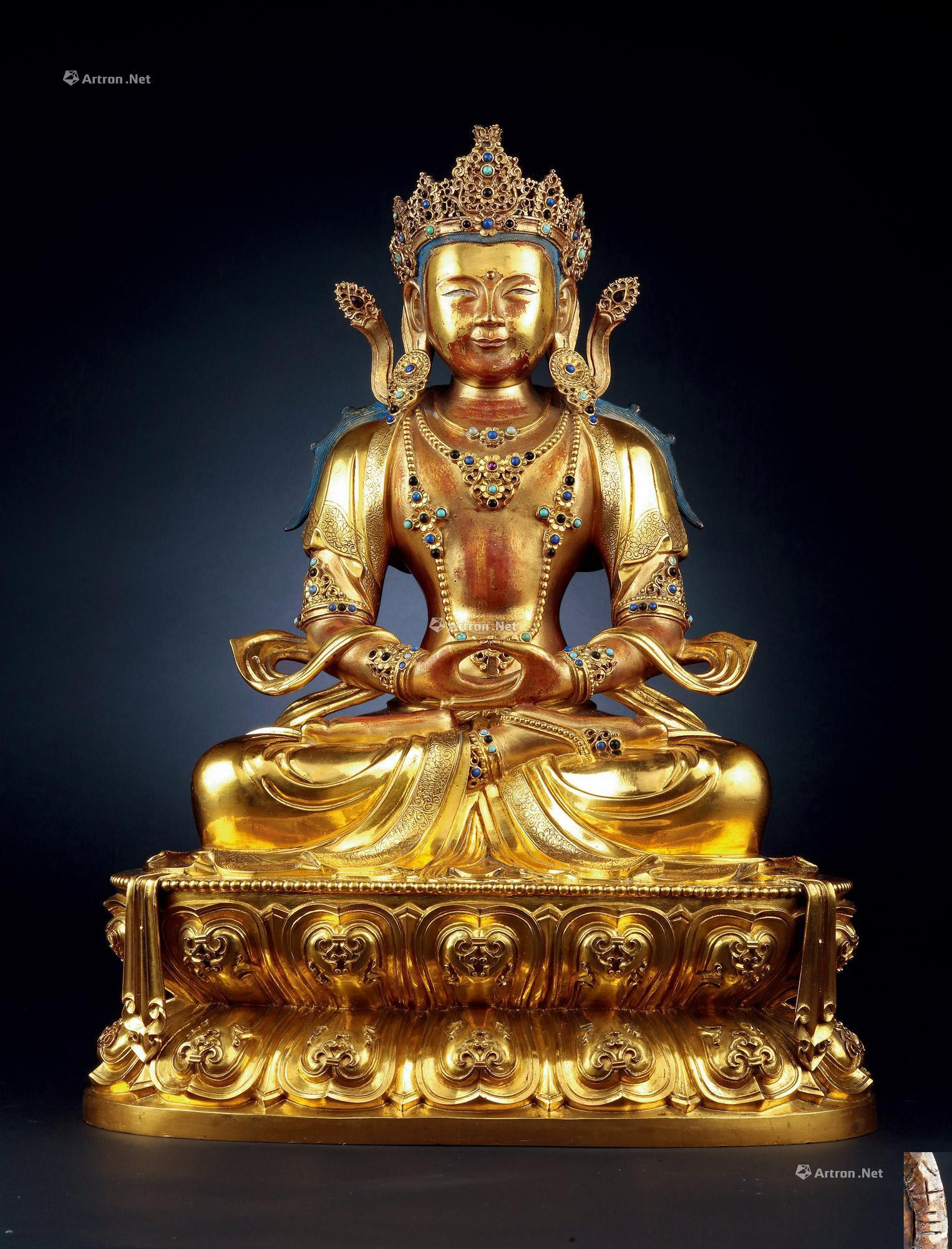 A SUPERB AND IMPORTANT IMPERIAL GILT-BRONZE FIGURE OF AMITAYUS