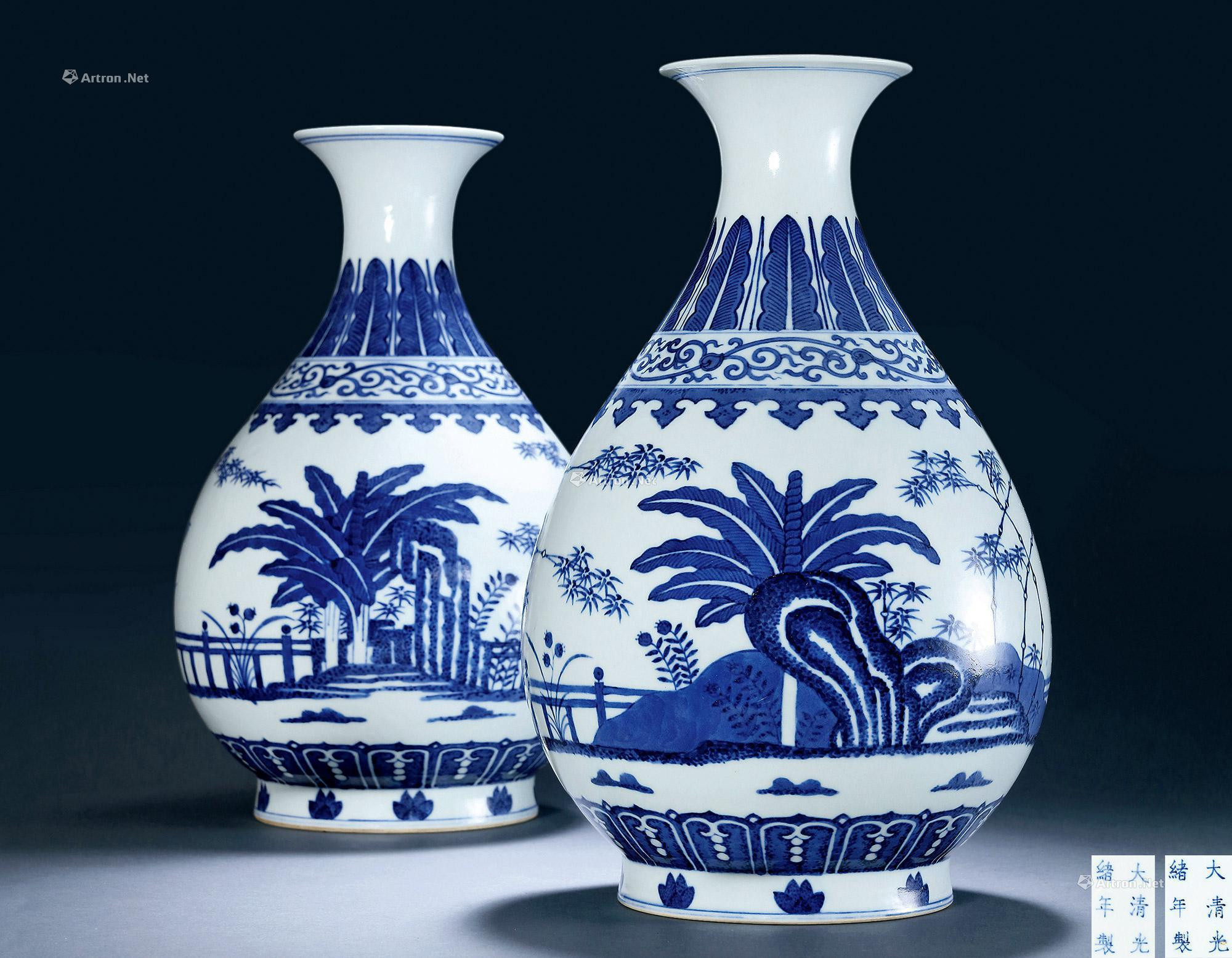 A PAIR OF  BLUE AND WHITE VASES