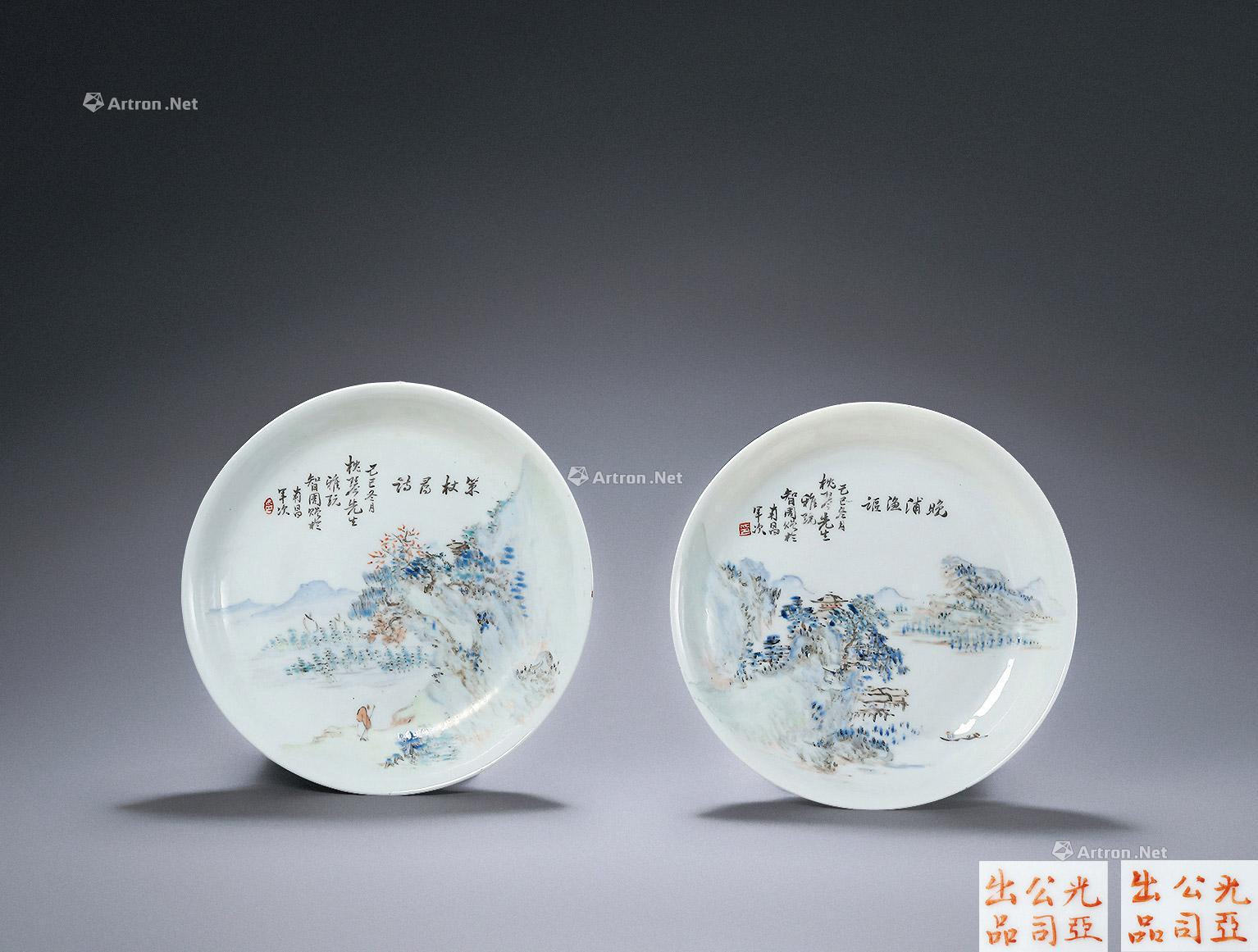 A PAIR OF QIANJIANG CAI LANDSCAPE AND FIGURES PLATES