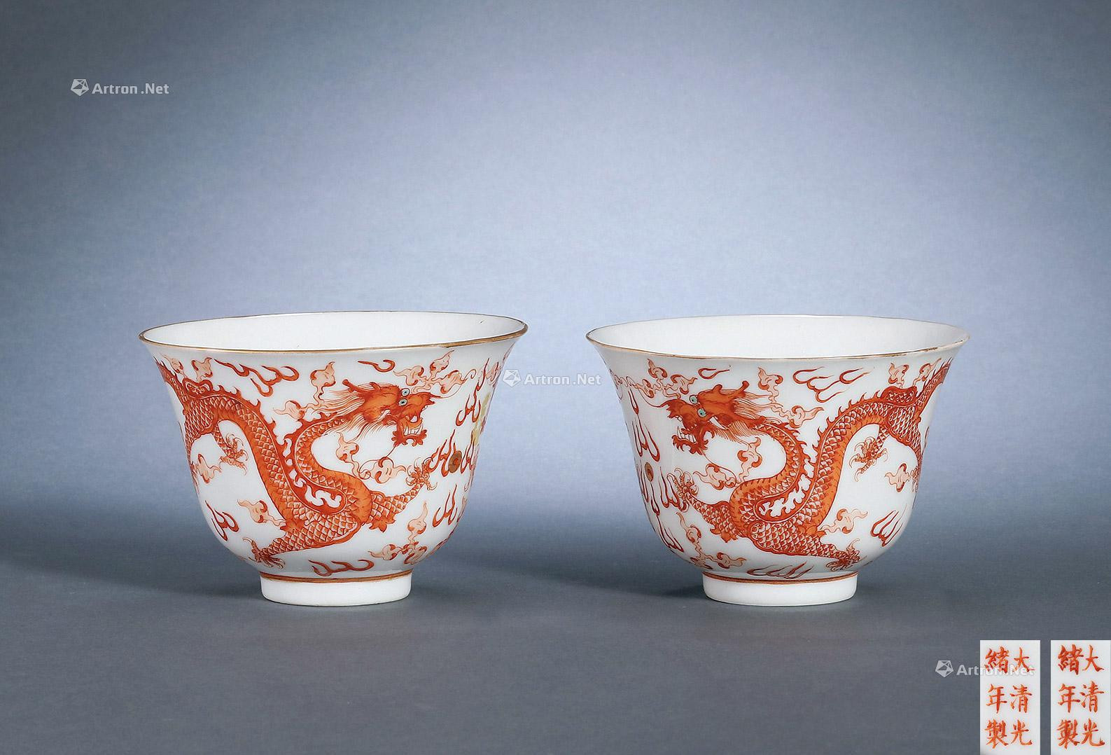 A PAIR OF IRON-RED DRAGON BELL-TYPE CUPS