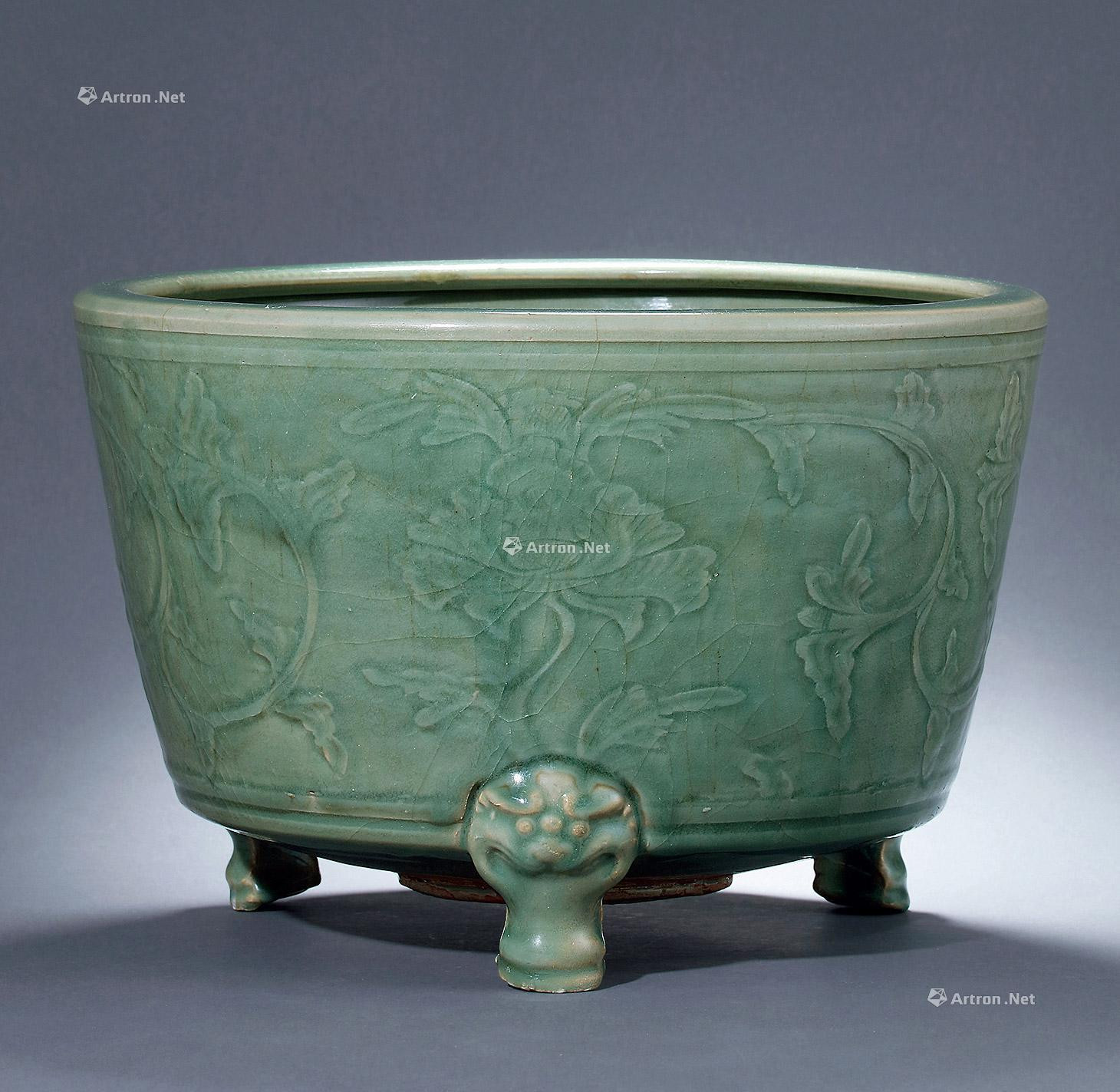 A LONGQUAN WARE LOTUS CENSER WITH PADFOOT DESIGN
