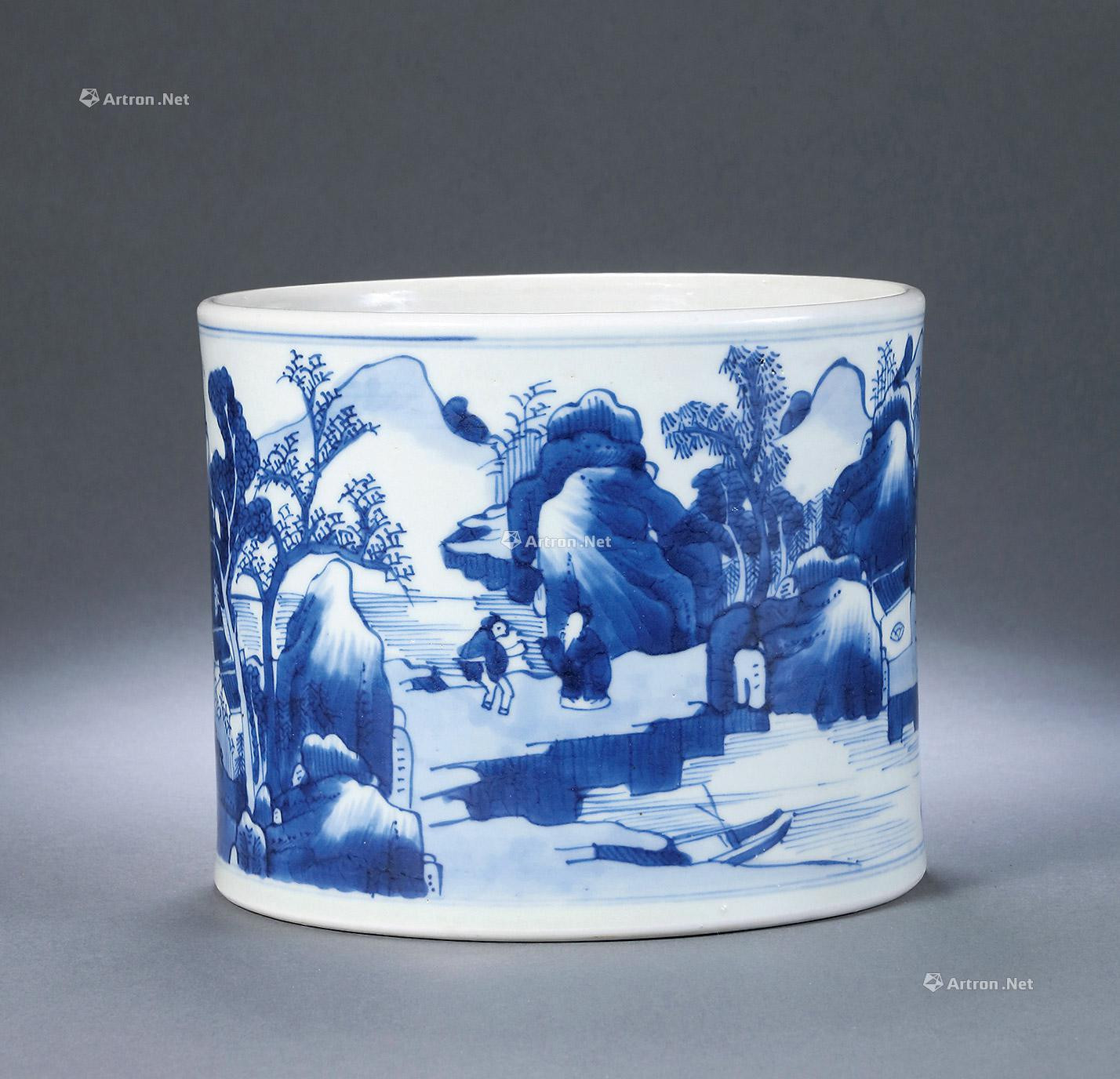 A BLUE AND WHITE LANDSCAPE AND FIGURES POT