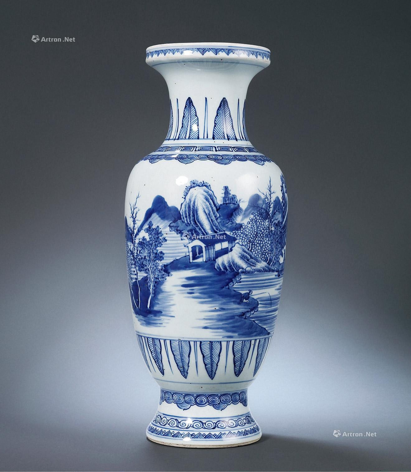 A BLUE AND WHITE LANDSCAPE AND FIGURES VASE