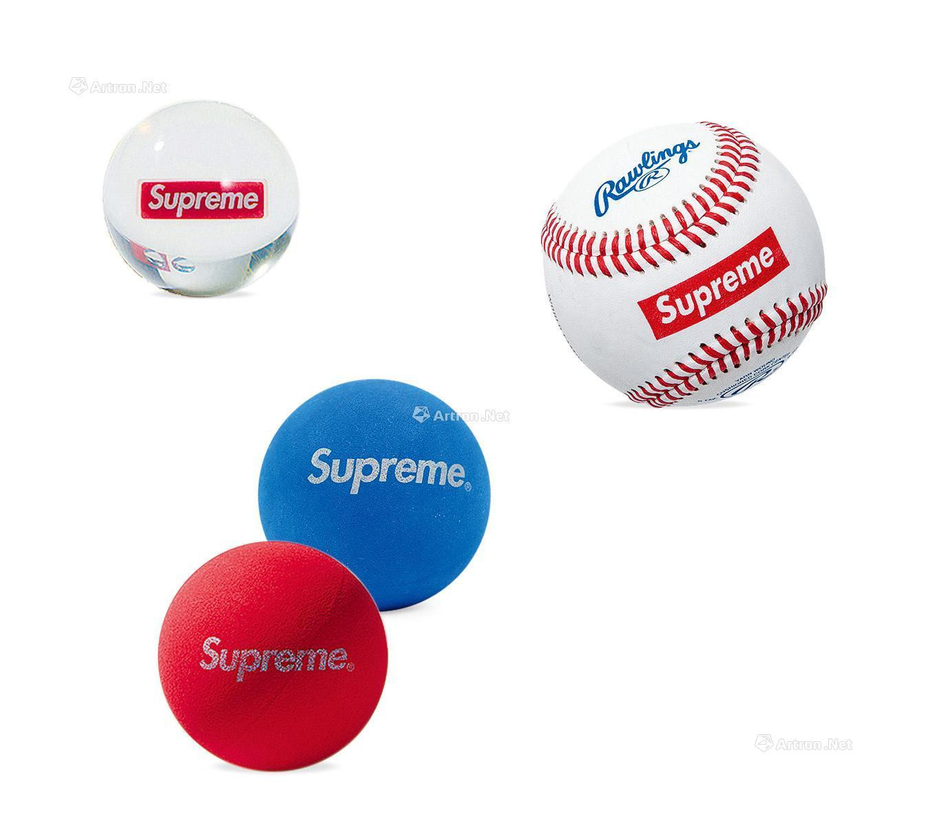 SUPREME　BASEBALL（WHITE）　BOUNCY BALL（CLEAR）　TWO SKYBOUNCE HANDBALLS（RED，BLUE）