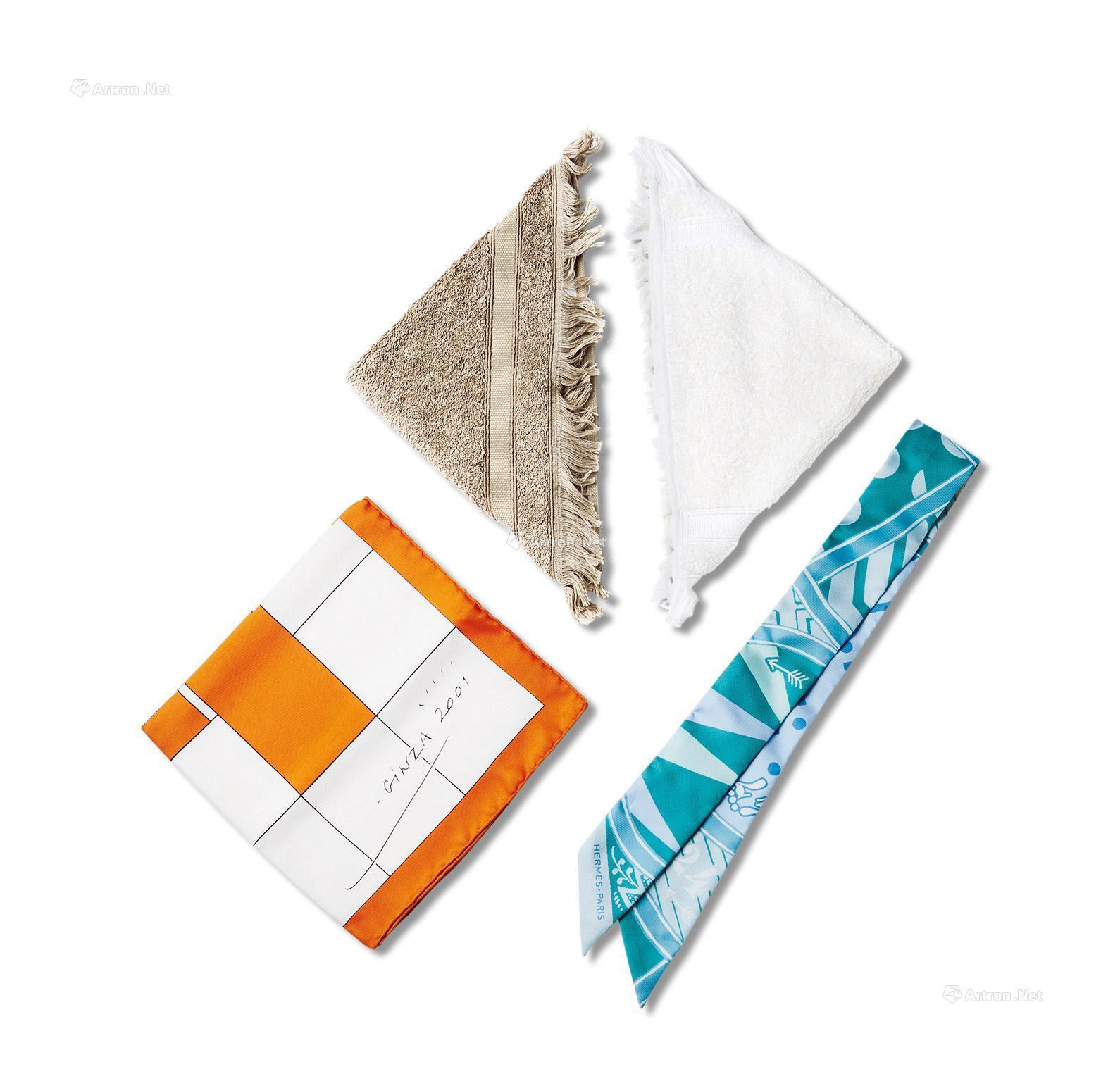 HERMES　A SET OF TWO SILK SCARVES & A TOWEL