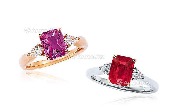 A SET OF 2 CARAT PINK SAPPHIRE AND 2.01 CARAT PINK SPINEL RINGS MOUNTED IN 18K ROSE AND WHITE GOLD