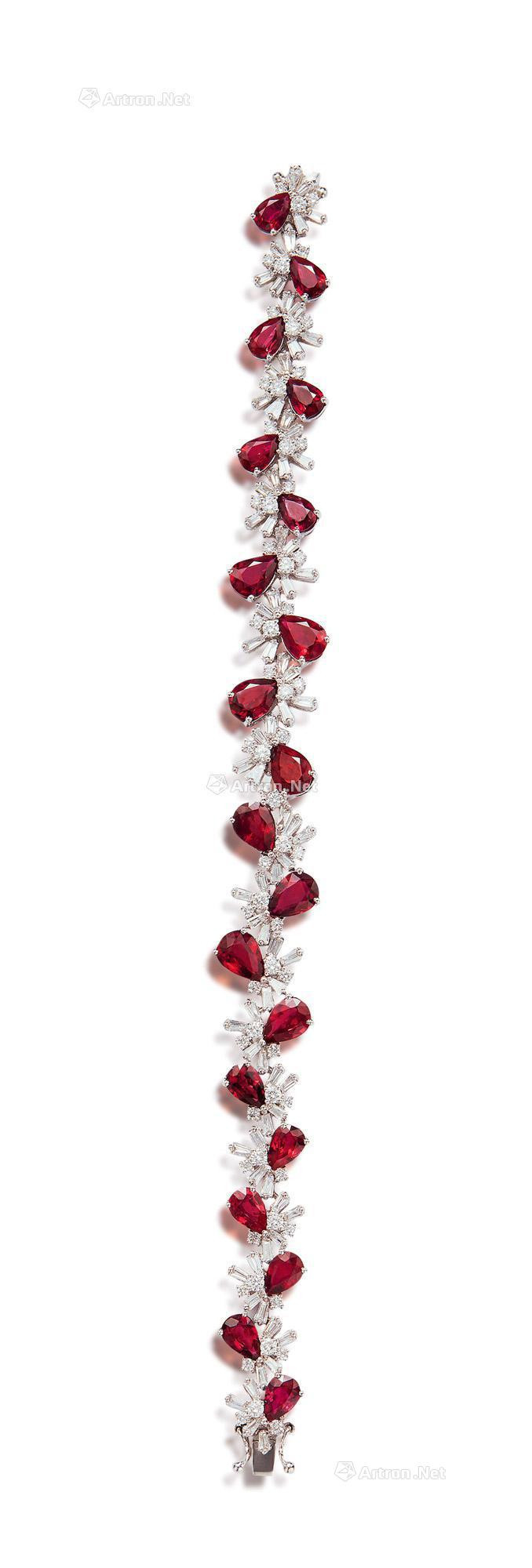 AN ALTOGETHER WEIGHING 11.04 CARATS RUBY AND DIAMOND BRACELET MOUNTED IN 18K WHITE GOLD