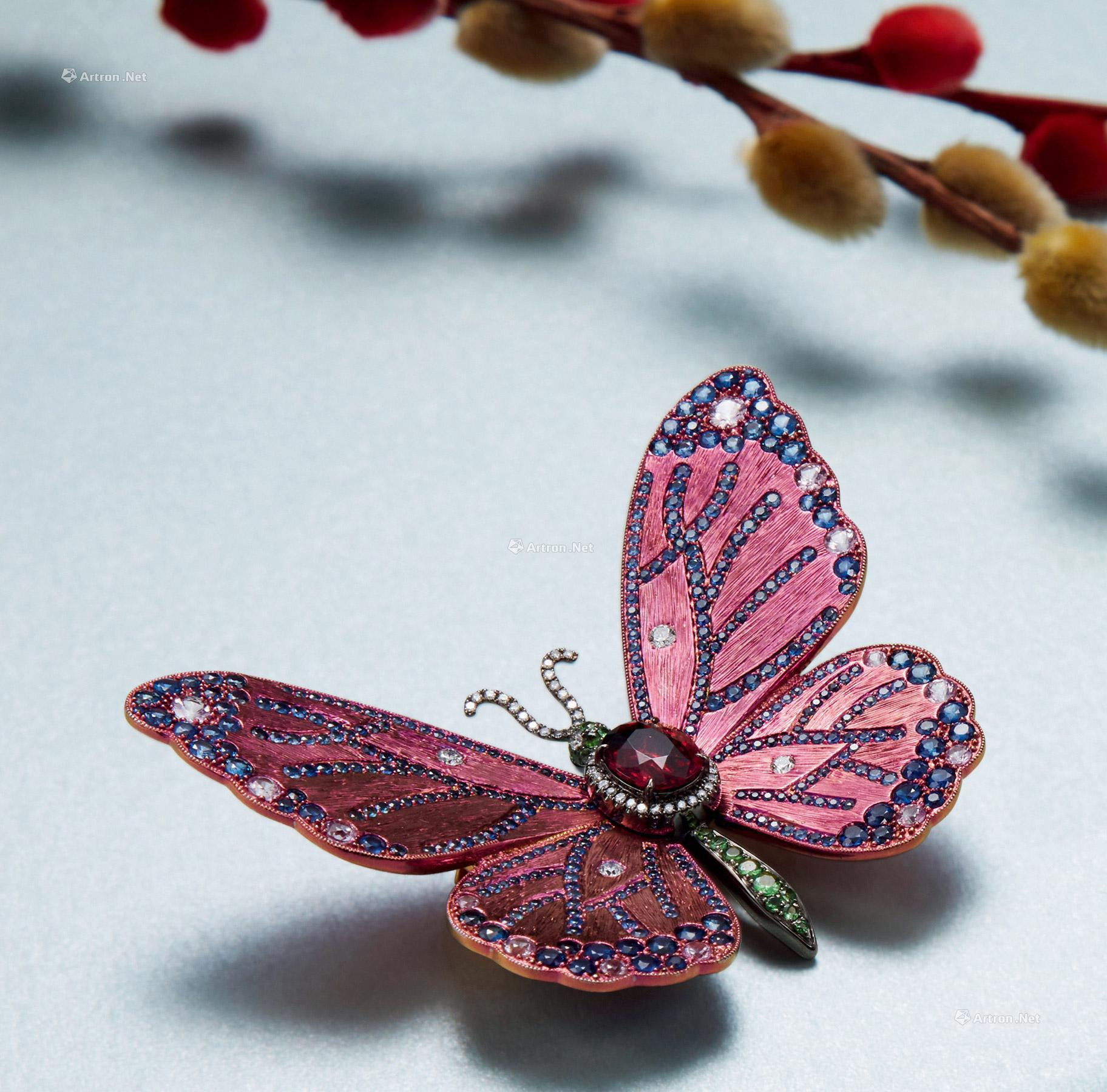 A COLORED GEM AND DIAMOND ‘BUTTERFLY’ BROOCH MOUNTED IN TITANIUM