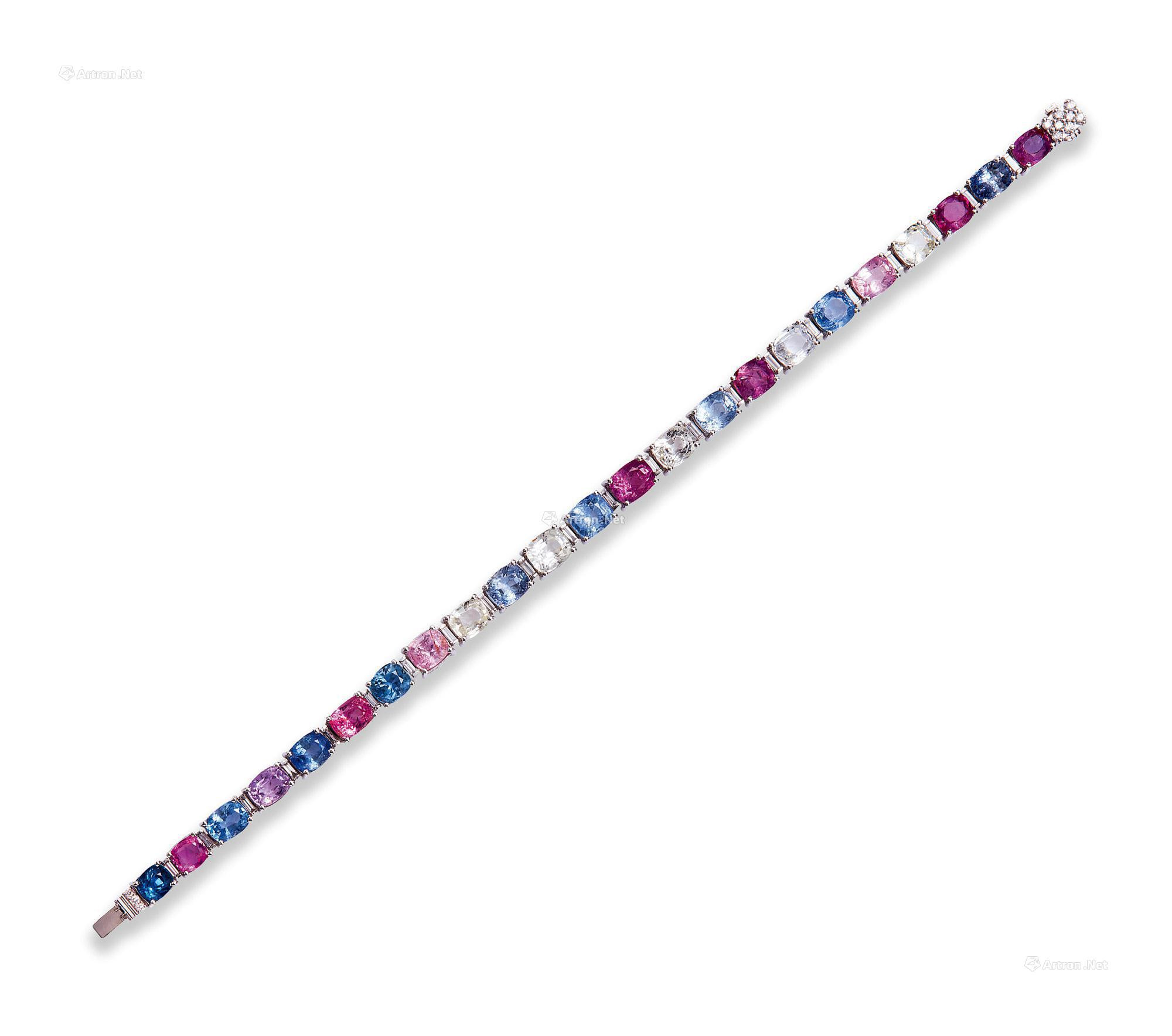 AN ALTOGETHER WEIGHING 23.05 CARATS COLORED SAPPHIRE AND DIAMOND BRACELET MOUNTED IN 18K WHITE GOLD