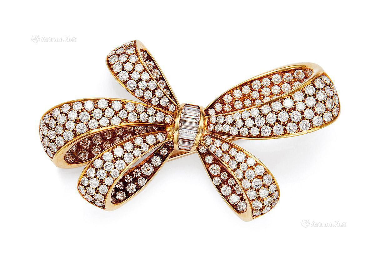 A DIAMOND BROOCH MOUNTED IN 18K YELLOW GOLD，BY TIFFANY&CO
