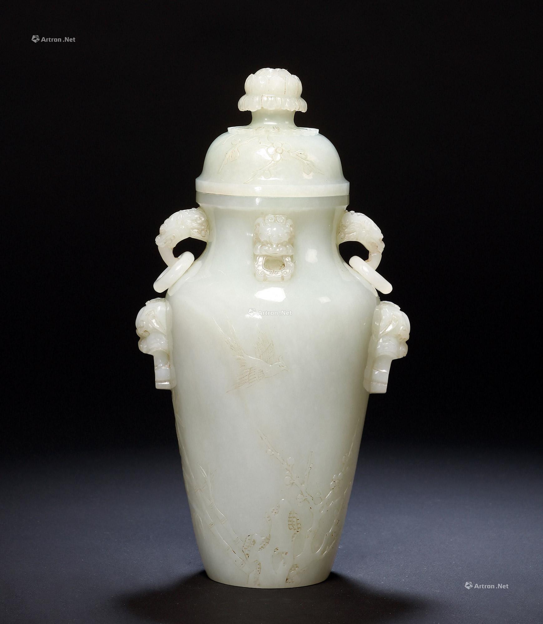 A WHITE JADE VASE AND COVER