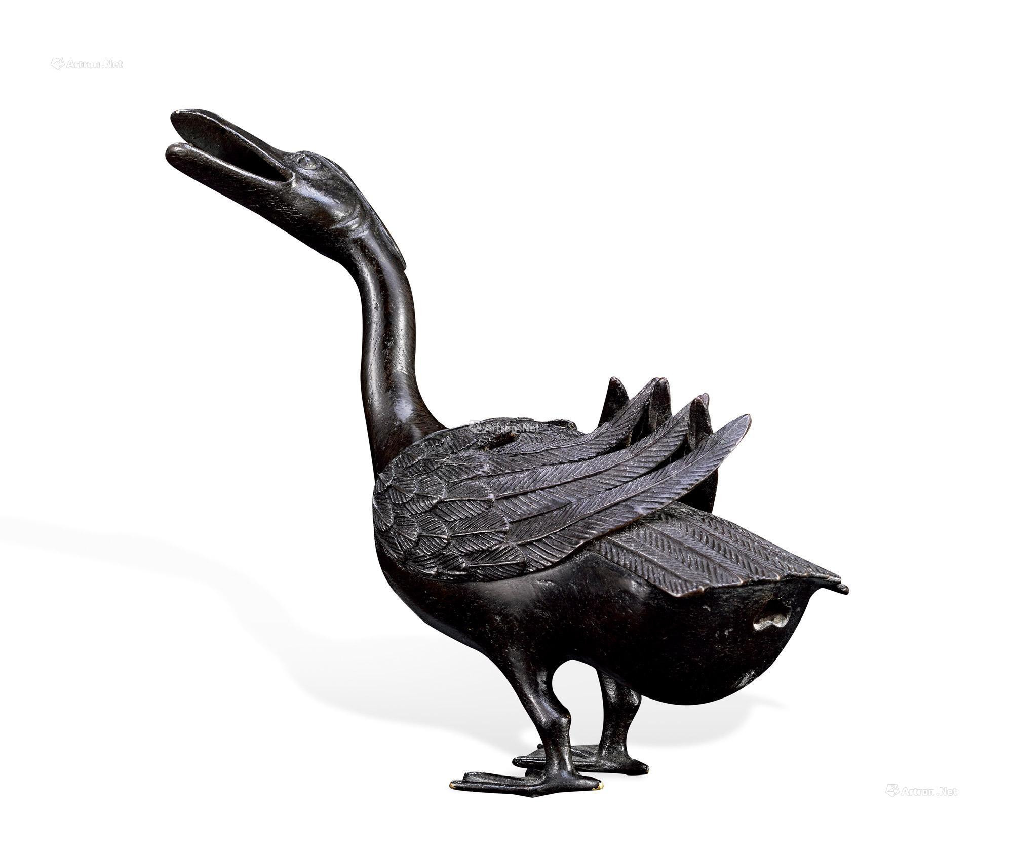 A BRONZE‘DUCK’CENSER AND COVER