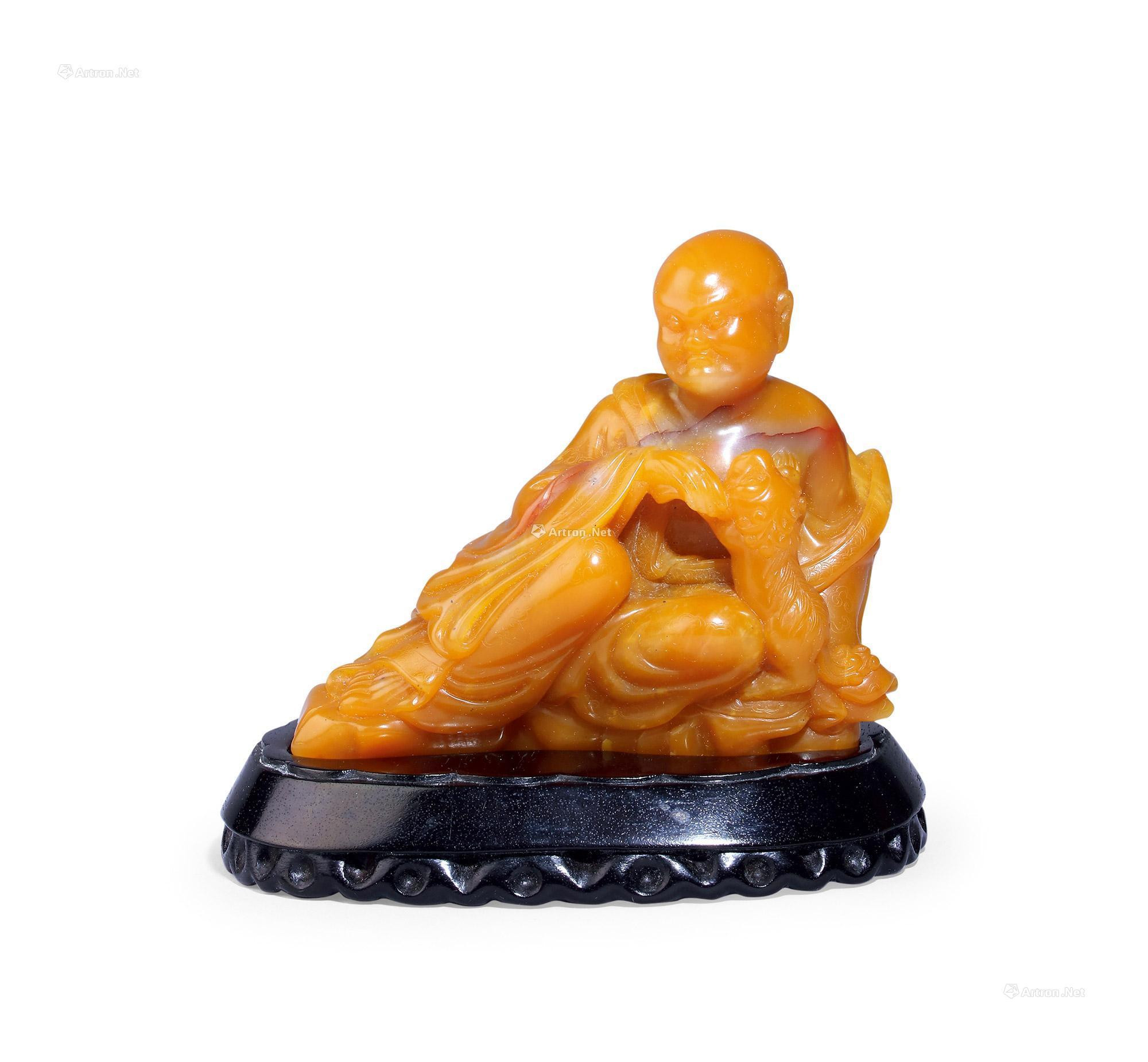 A FINELY CARVED SOAP-STONE FIGURE OF LOHAN
