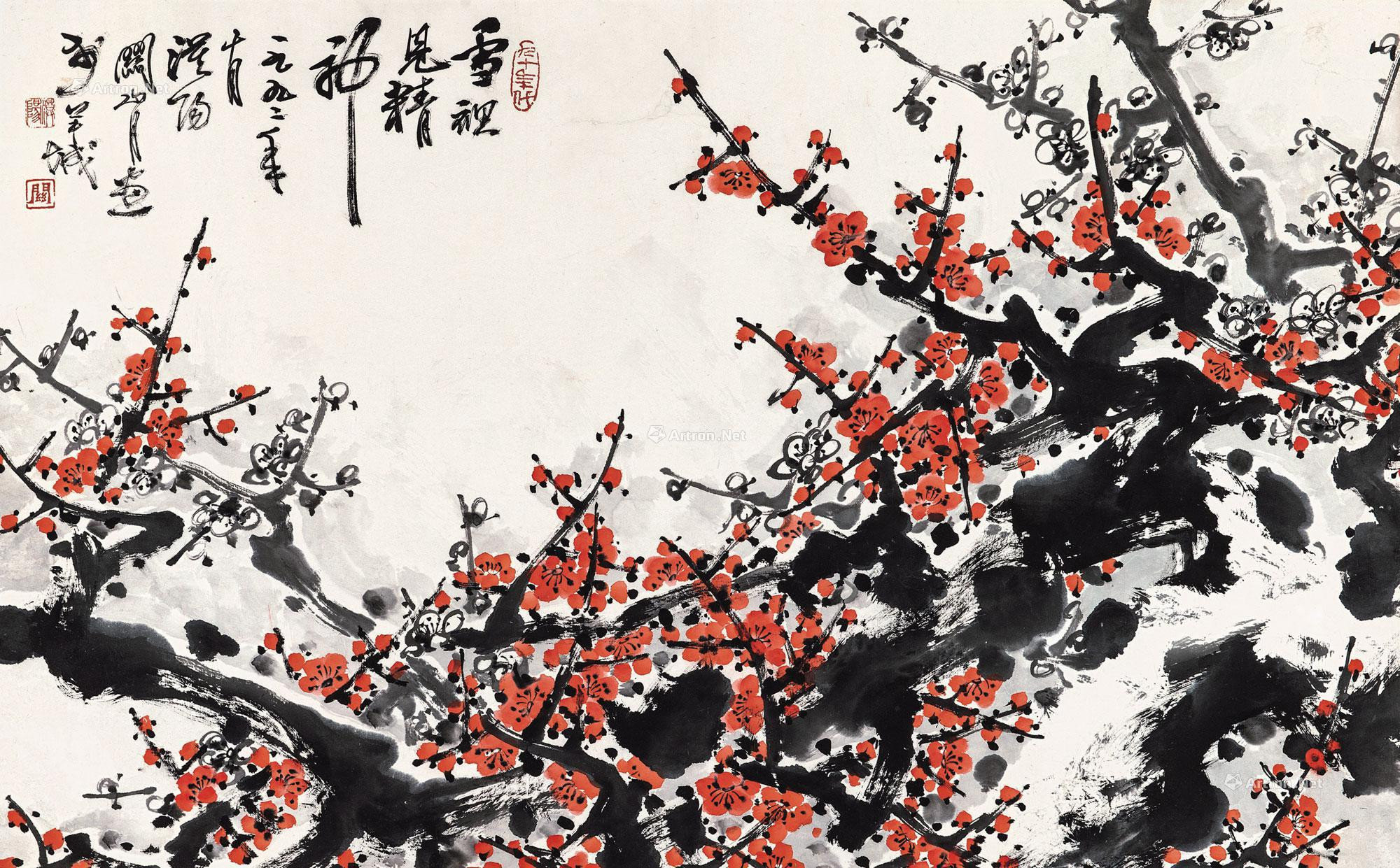 Red Plum Blossom in Snow