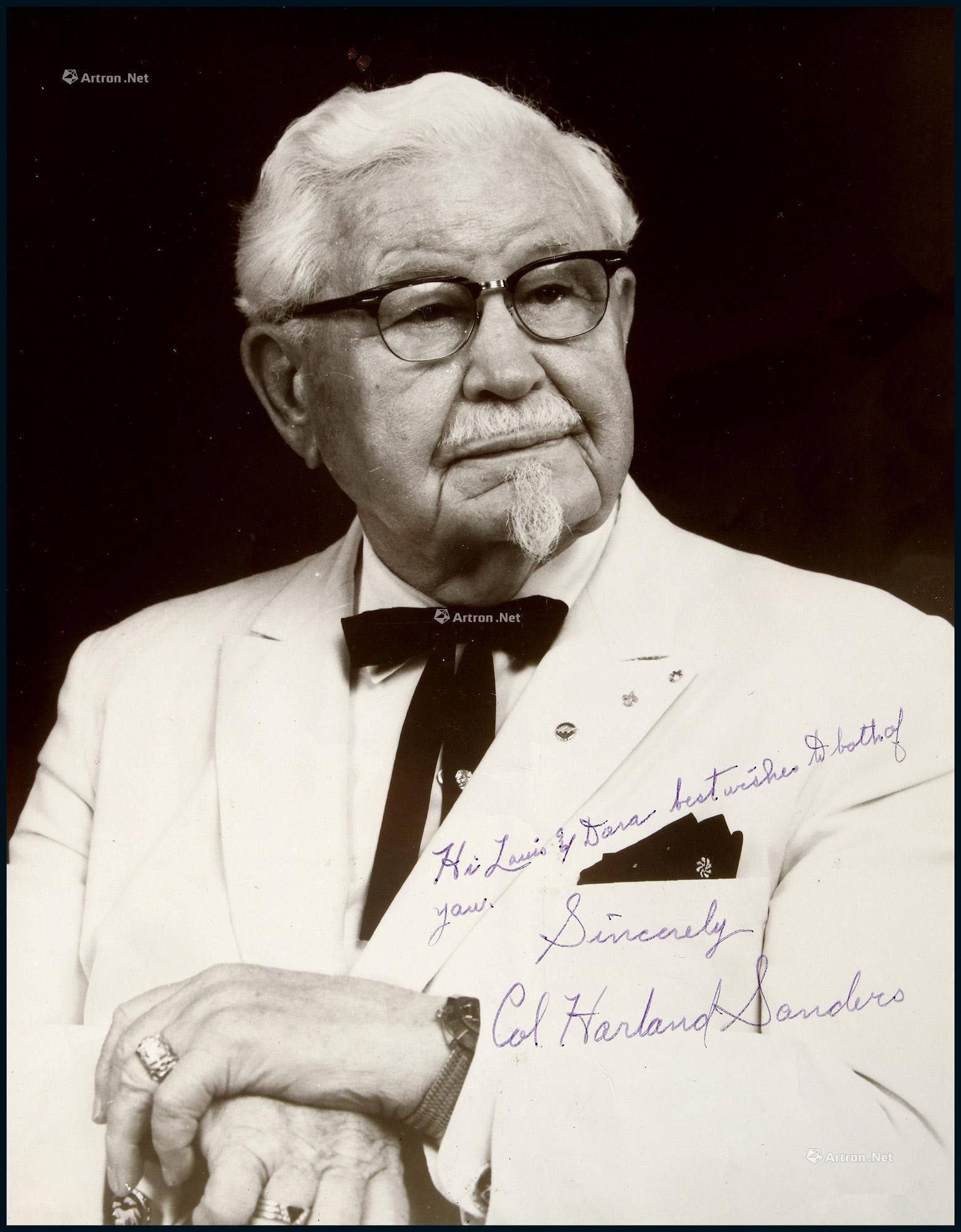 Photo paper autographed by the “Founder of KFC ” Harland Sanders, with COA