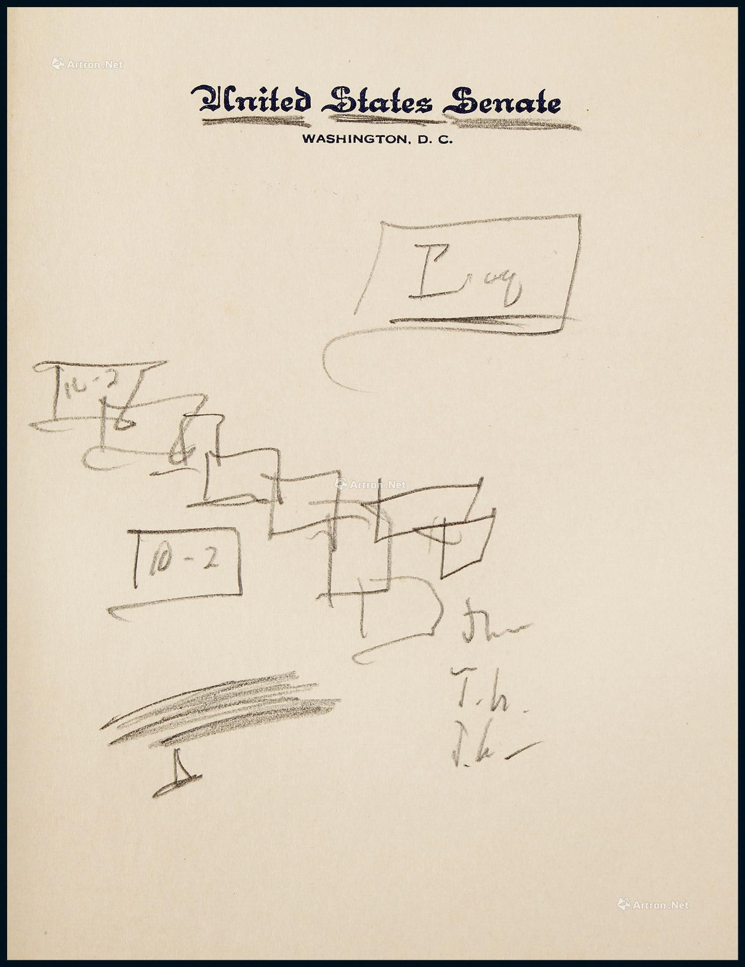 Sketch by the 35th President of the United States John Fitzgerald Kennedy, with COA
