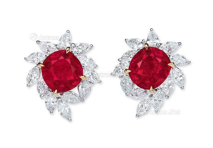 A PAIR OF 2.58 AND 2.07 CARAT BURMESE MOGOK ‘PIGEON’S BLOOD’ RUBY AND DIAMOND EARRINGS