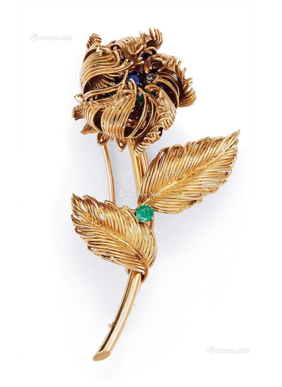 A COLORED GEMSTONE ‘FLOWER’ BROOCH， BY CARTIER