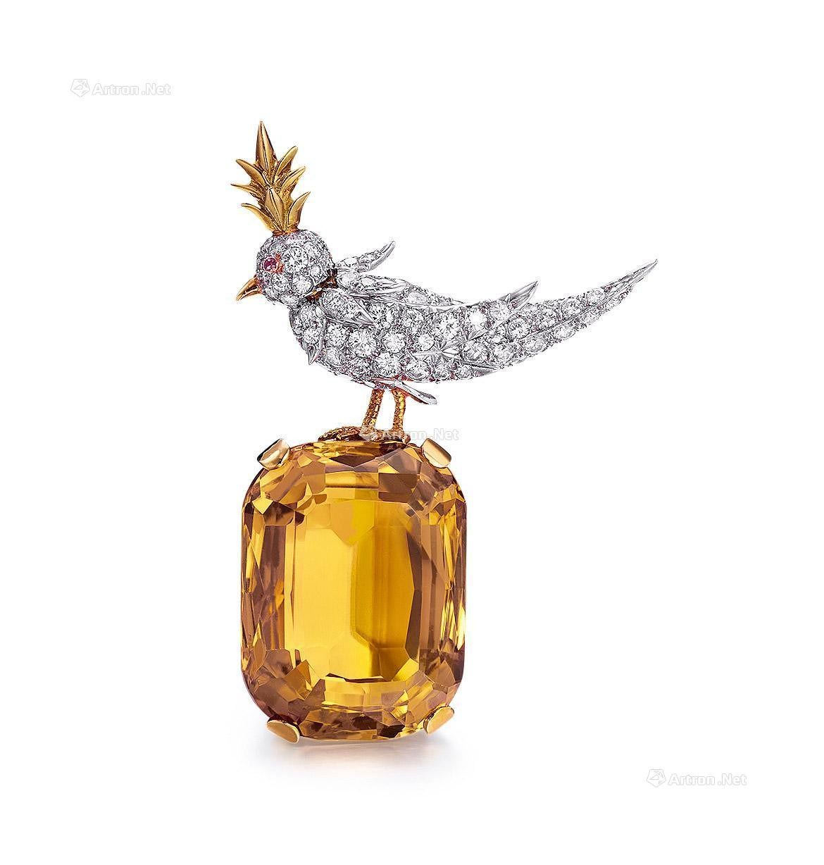 A CITRINE， DIAMOND AND PINK SAPPHIRE ‘BIRD ON A ROCK’ BROOCH， BY JEAN SCHLUMBERGER FOR TIFFANY & CO.