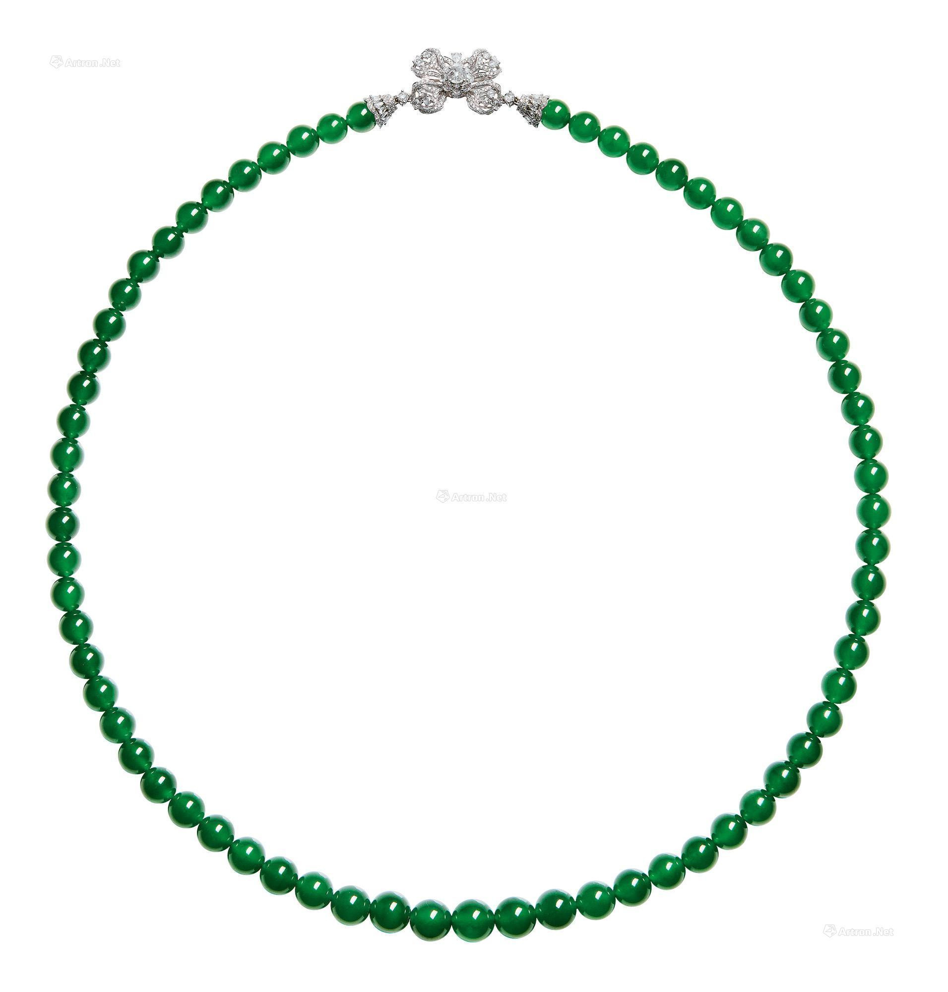 AN EXCEPTIONALLY FINE JADEITE BEAD AND DIAMOND NECKLACE