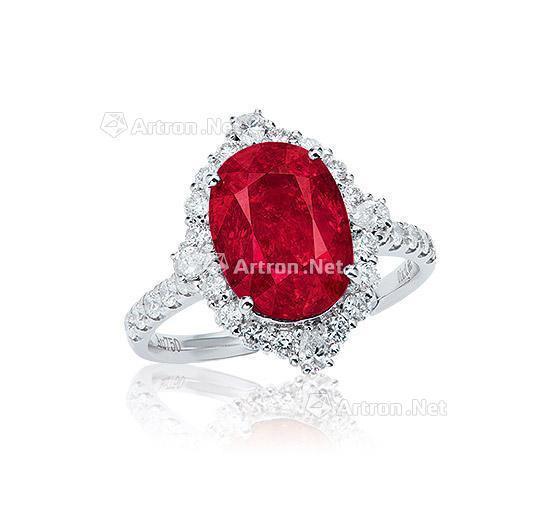 A 4 CARAT BURMESE ‘VIVID RED’ SPINEL AND DIAMOND RING
